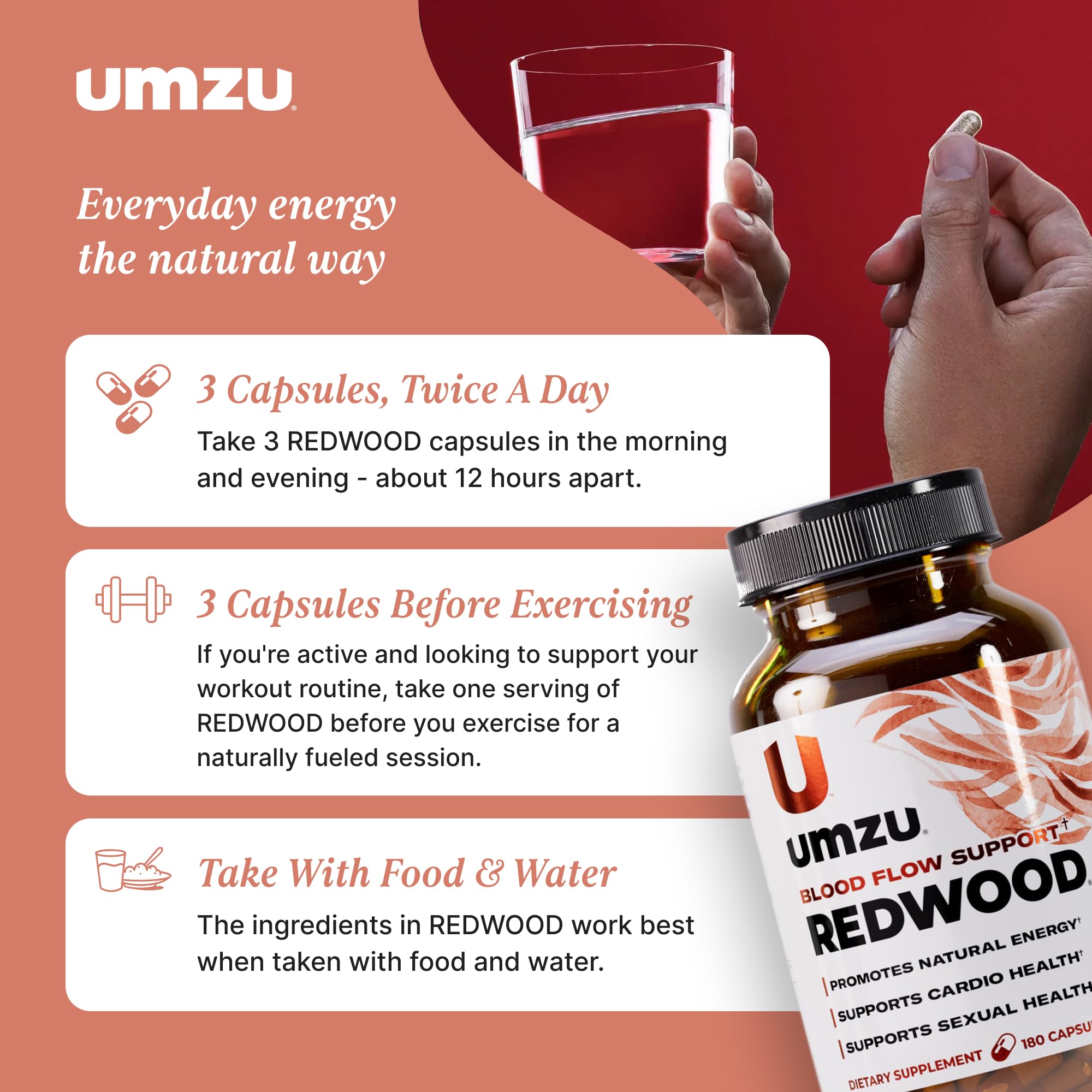 UMZU Redwood Nitric Oxide Booster, (30 Day Supply) – Vitamin C, Garlic & Horse Chestnut – Healthy Circulation & Endurance – Daily Cardiovascular Support Nitric Oxide