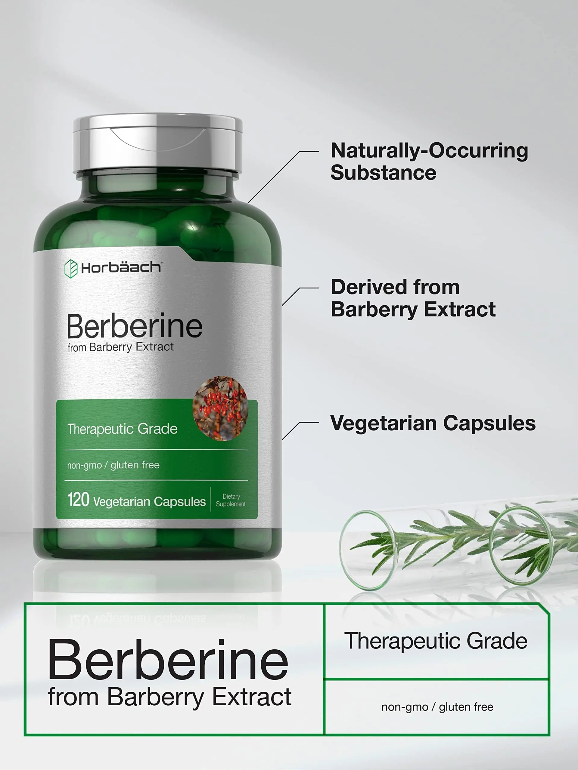 Berberine Supplement | 120 Capsules | Berberine HCl from Barberry Extract | Non-GMO Horbäach Au supplements