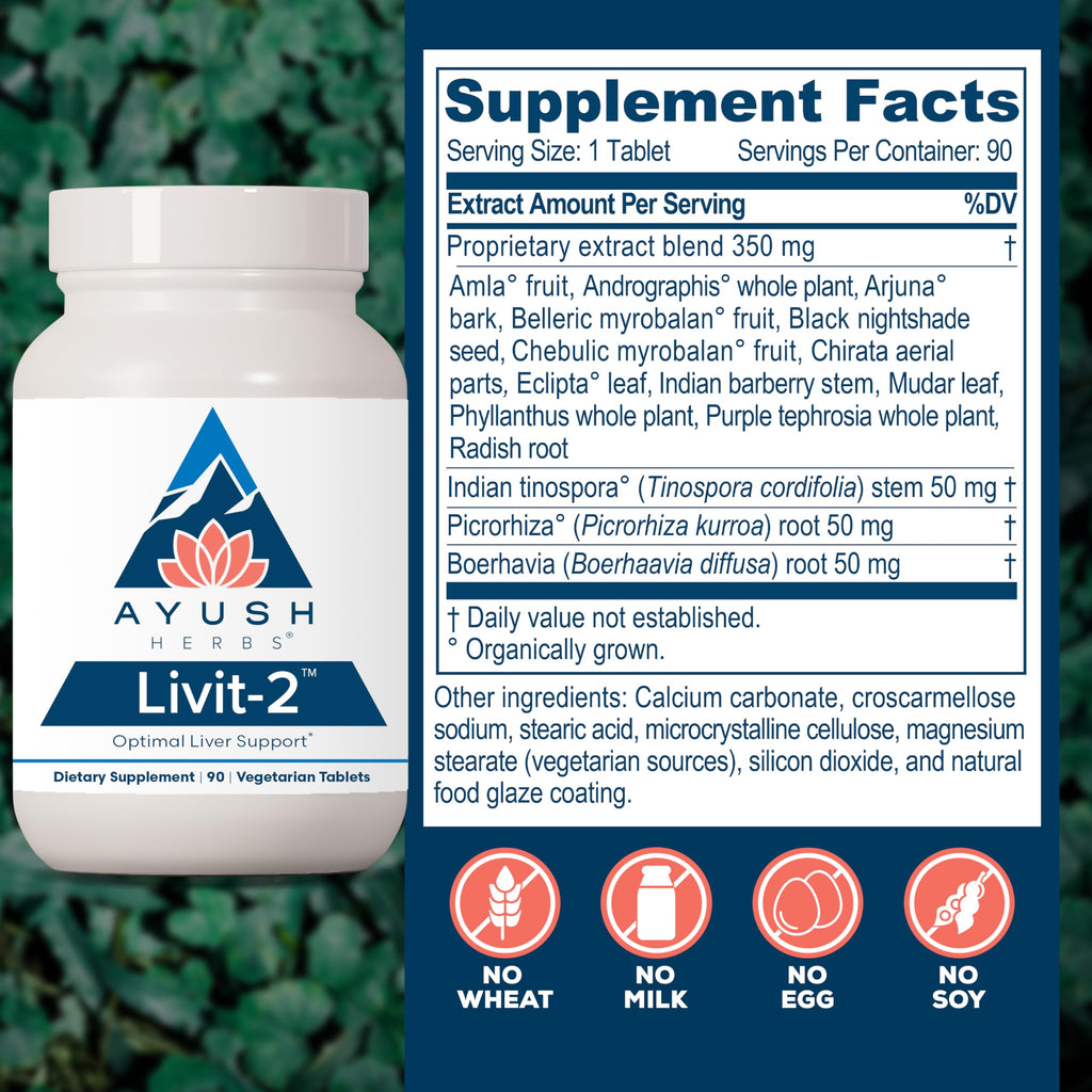Ayush Herbs Livit-2 - Liver Care, Liver Support Supplement for Women & Men with Andrographis & Picrorhiza, Liver Pills Made with Organic Ingredients - 90 Servings