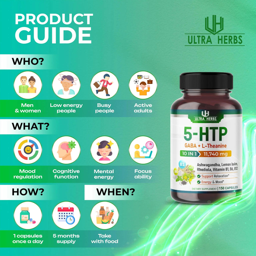 5-HTP Supplement 11,740mg 10 in 1 with GABA, L-Theanine, Ashwagandha, Rhodiola ULTRA HERBS Au supplements