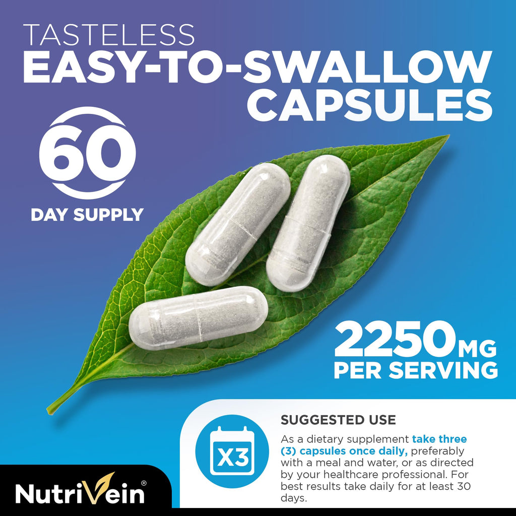 Nutrivein Premium Multi Collagen Pills 2250 mg - 180 Easy-to-Swallow Collagen Capsules: Type I, II, III, V, X Hydrolyzed Protein Peptides for Women and Men