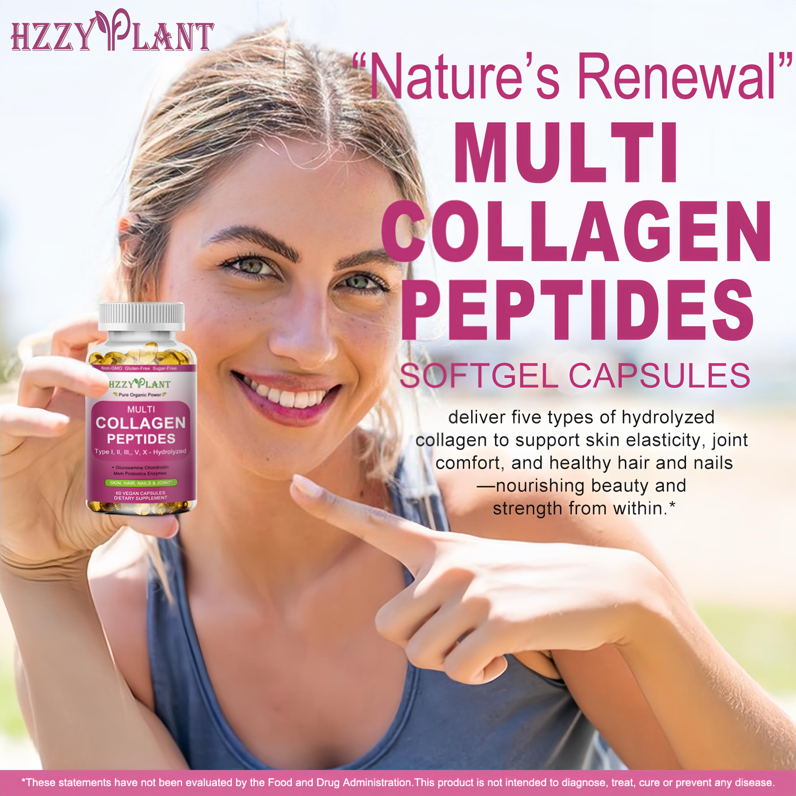 Multi Collagen Peptides Softgel - Type I, II, III, V, X - Hydrolyzed Collagen Peptides with Biotin Vitamin C Hyaluronic Acid for Women & Men, Supports Skin Hair Nail & Joint, Non-GMO, 60 Servings