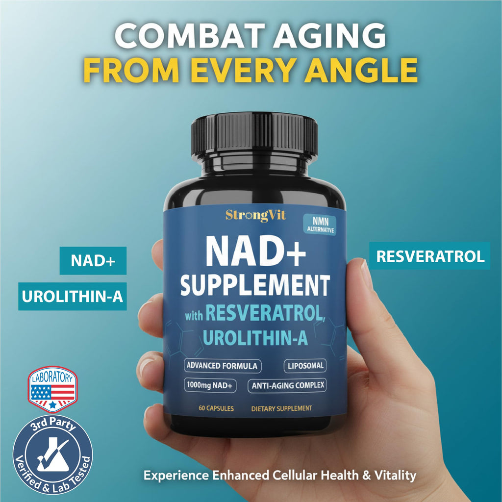 1000mg NAD Supplement with Resveratrol - Advanced Liposomal NAD+ Supplements for Men and Women - Anti-Aging Cell Regenerator - 60 NAD Plus Capsules for Energy & Cellular Health StrongVit Au supplements