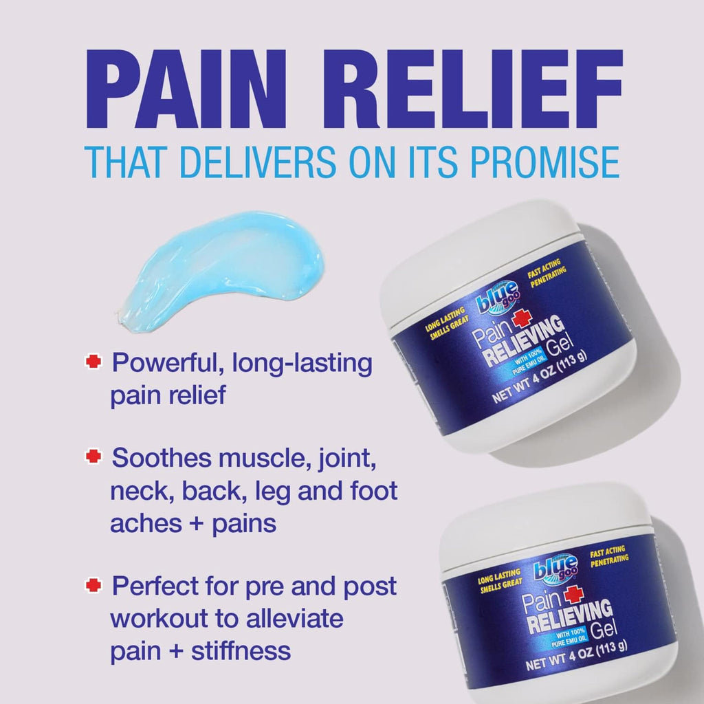 Blue Goo Pain Relieving Gel – Relief for Back, Neck, Muscle and Joint Pain, Fast-Acting Cooling and Soothing Relief with 100% Pure Emu Oil, 4 oz (1 Pack) Blue Goo Au supplements