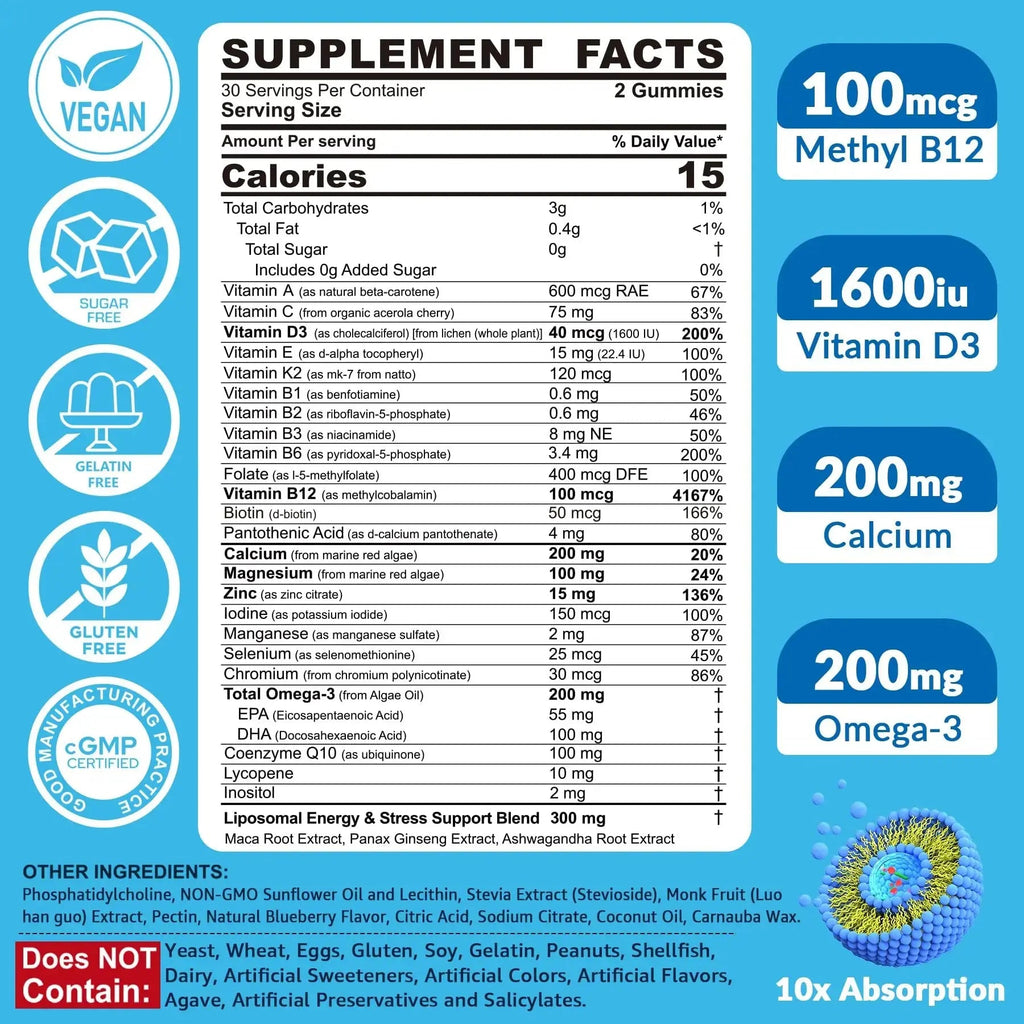 Methylated Multivitamin for Men Gummies, Vegan Omega 3, CoQ10, Zinc, Vitamin A C D3 K2 E B Complex, Calcium, Magnesium, Lycopene EnvyCure Au supplements