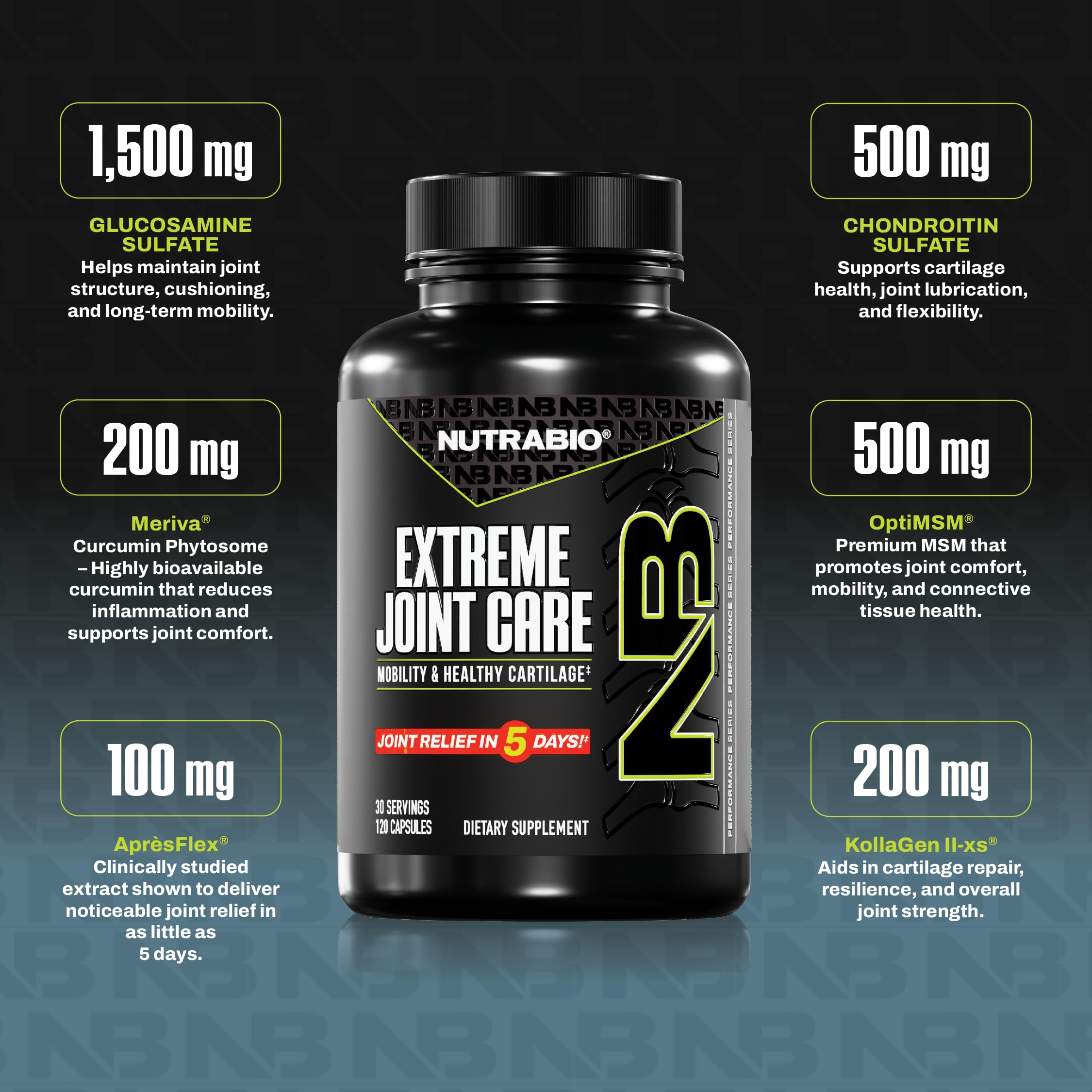 NutraBio Extreme Joint Care - Joint Support Supplement - Joint Health Supplement, Supports Joints, Mobility, and Cartilage - 120 Capsules NutraBio Au supplements