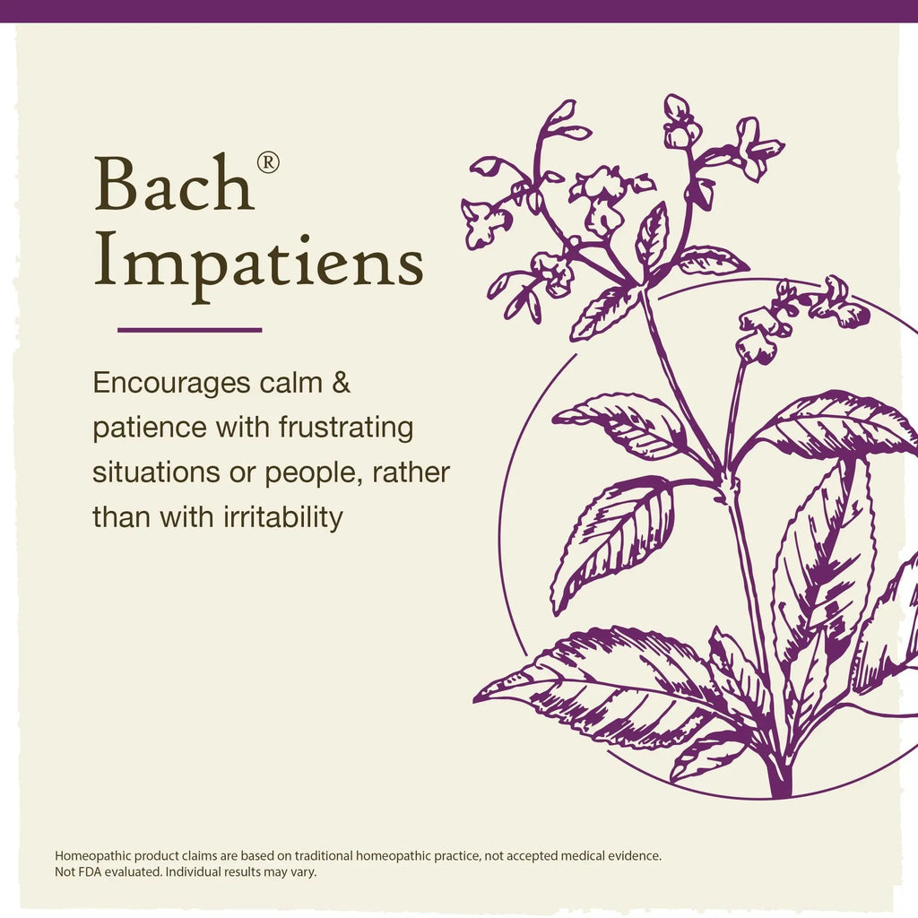 Bach Original Flower Remedies, Impatiens for Patience (Non-Alcohol Formula), Natural Homeopathic Bach Au supplements