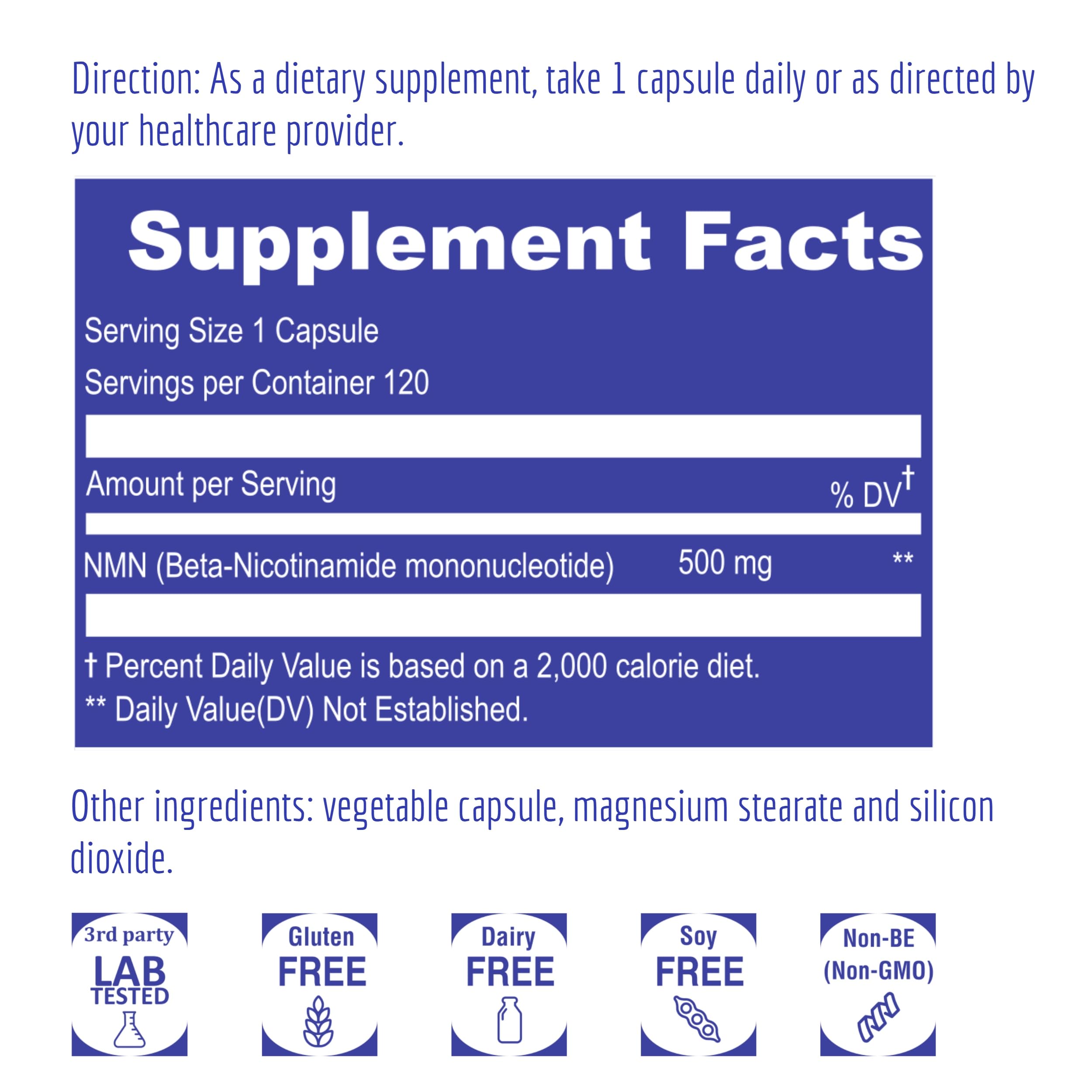 UpNourish NMN 500mg 120 Capsules - Beta Nicotinamide Mononucleotide NAD Supplement - Nicotinamide Riboside Alternative for Women & Men UpNourish Au supplements