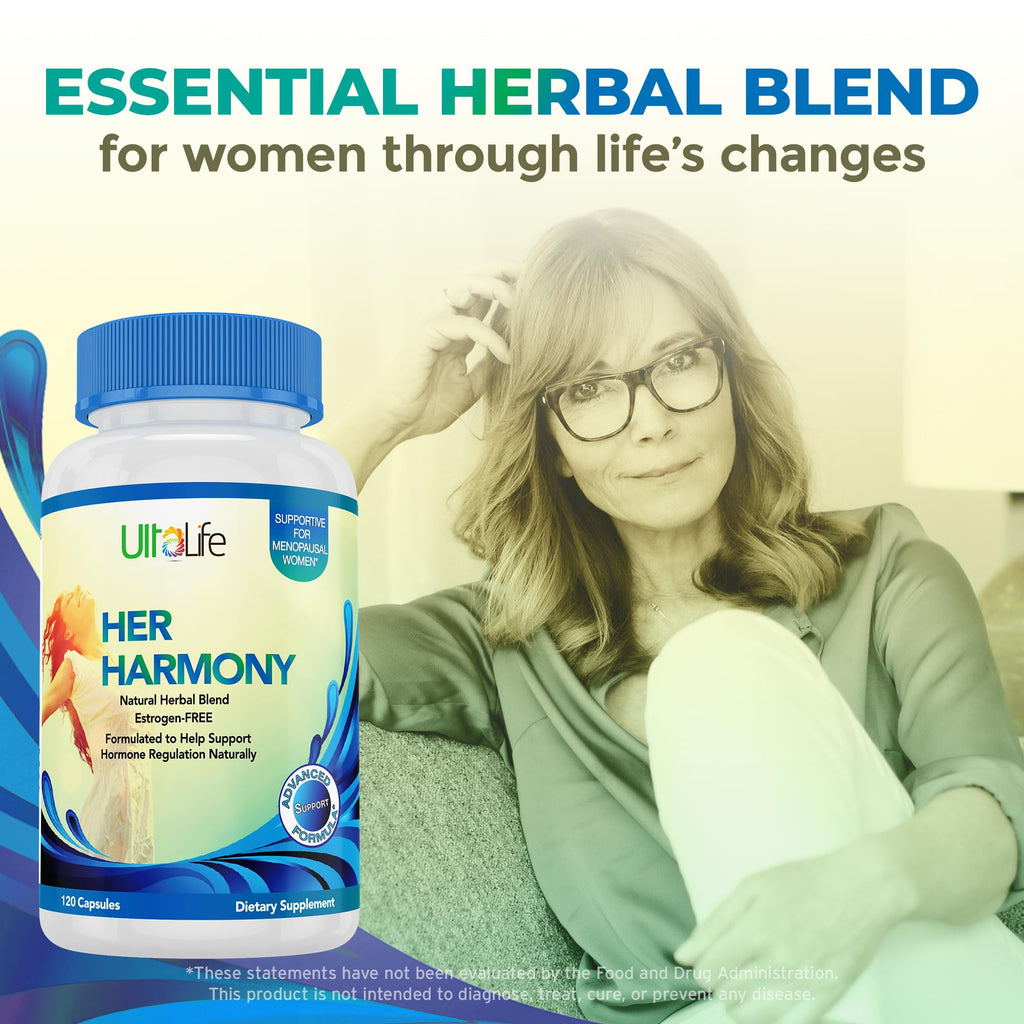 UltaLife Her Harmony Menopause Supplements for Women - Hot Flashes Menopause Relief & Hormone Balance for Women - Contains Black Cohosh, Dong Quai, Red Clover & More - Estrogen Free - 120 Capsules ULTALIFE Au supplements