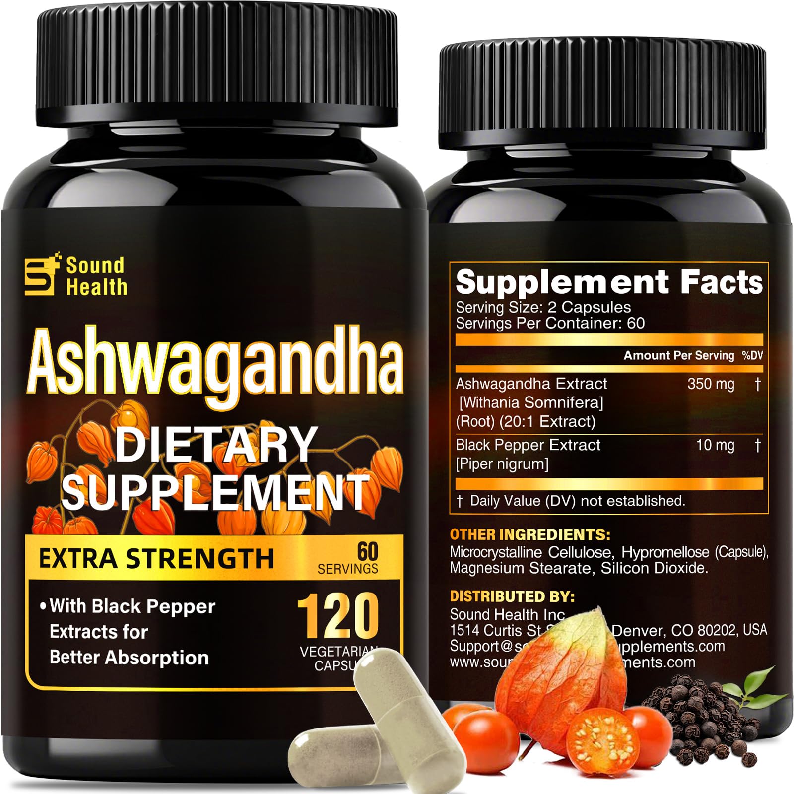 7000mg Ashwagandha Supplements Powder (20:1 Root Extract), 120 Organic Ashwagandha Capsules for Women & Men, Black Pepper & BioPerine for Absorption, Non GMO, Third-Party Tested, Gluten Free SoundHealth Au supplements