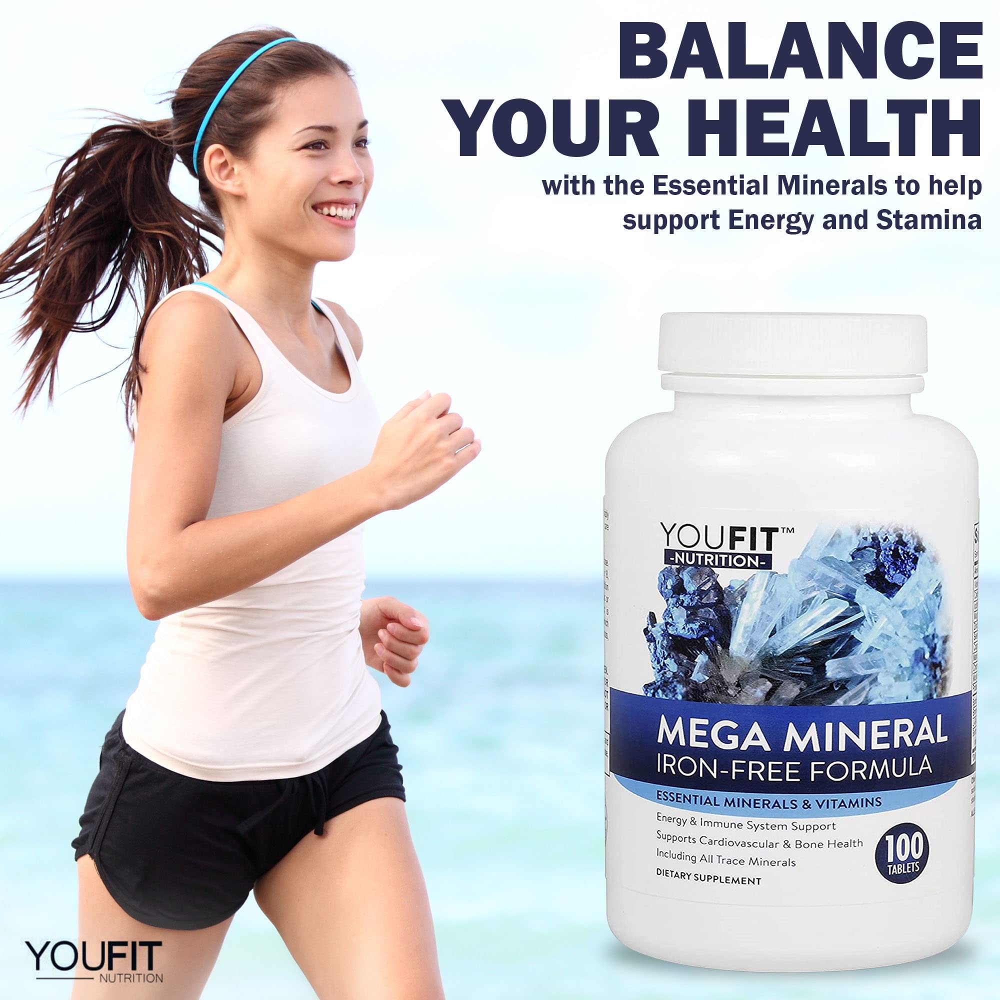 Mega Minerals Supplement by Youfit Nutrition | Trace Minerals | Premium Formula with Source of Minerals and Immune Health Support | Iron Free | All in One