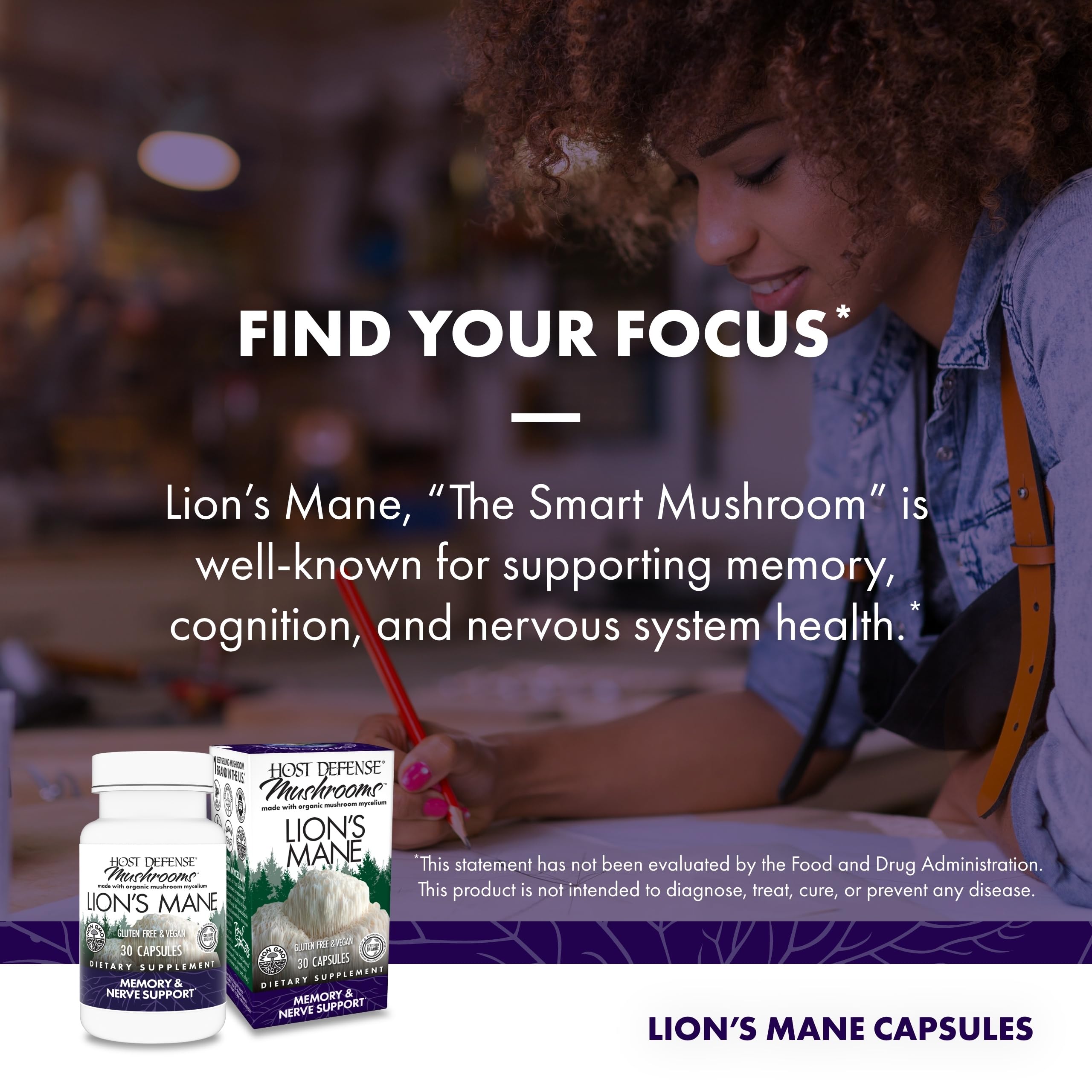 Host Defense Mushrooms Lion's Mane - Brain Health Support Supplement for Focus & Memory Function - Immune & Nervous System Support Supplement- 30 Capsules Host Defense Au supplements