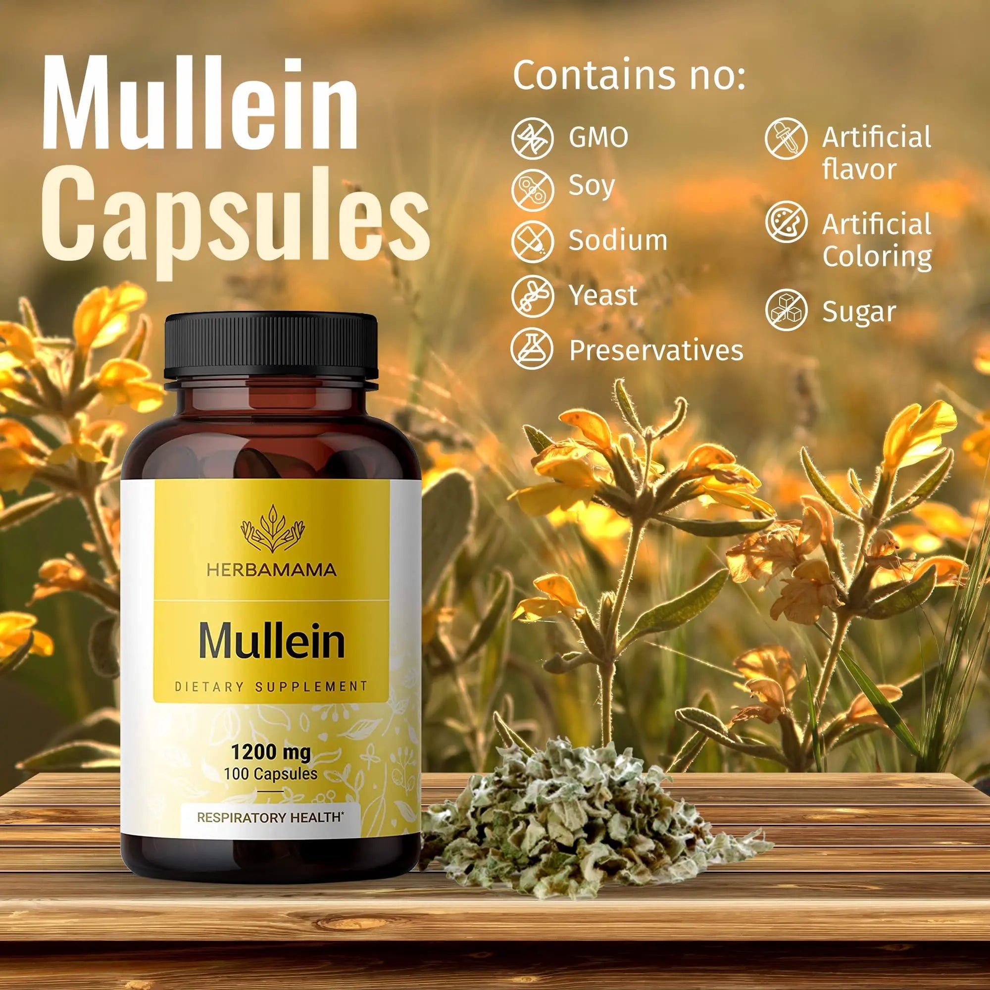 HERBAMAMA Mullein Leaf Capsules Respiratory Health - Organic Mullein Leaf Extract HERBAMAMA Au supplements