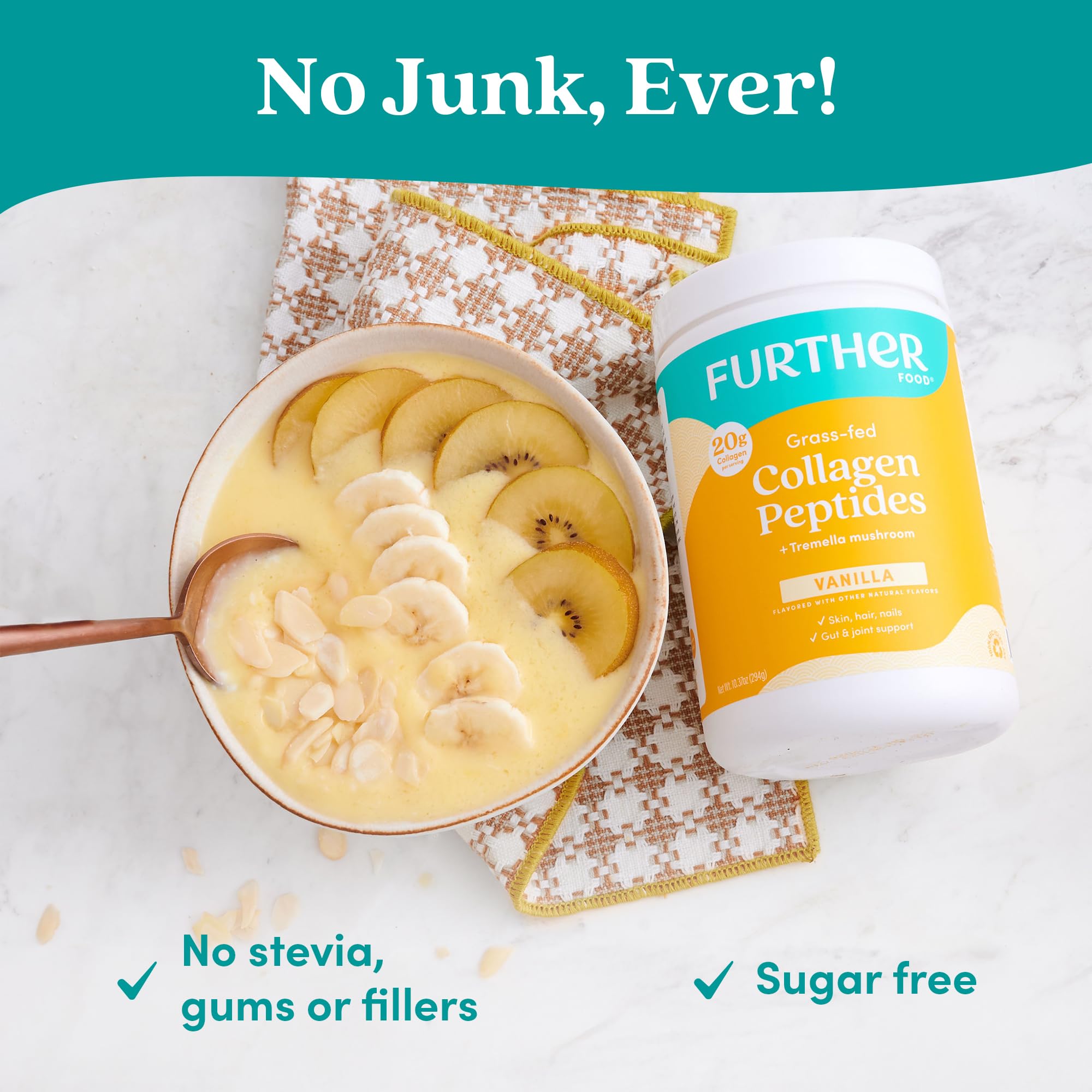 Further Food Vanilla Collagen Peptides Powder with Tremella Mushroom – 100% Grass-Fed, Hydrolyzed Type 1 & 3, 20g of Collagen per Serving, Supports Skin, Hair, Nails & Joints, 22.22 Oz Further Food Au supplements
