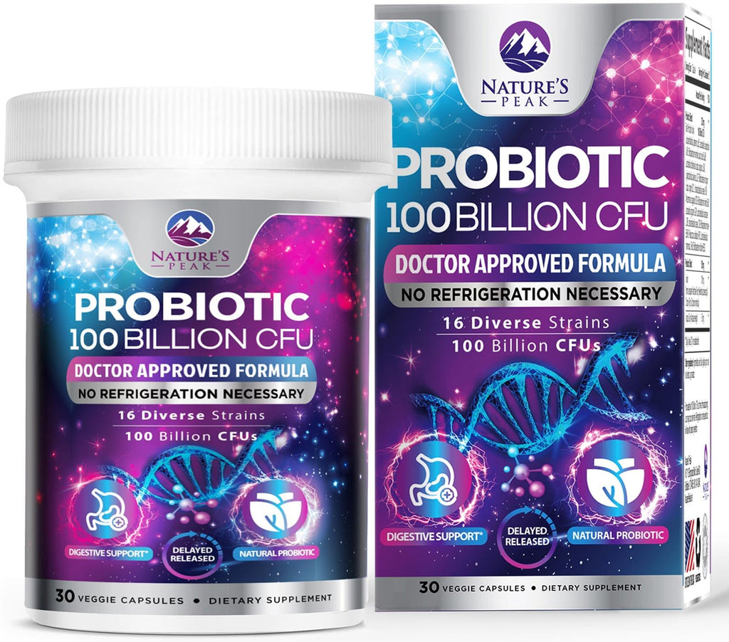 Probiotics 100 Billion CFU - 16 Premium Strains + Prebiotics - Best Probiotics for Women & Men - Supports Immune, Digestive & Gut Health, Supports Occasional Constipation, Gas & Bloating - 30 Capsules Nature's Peak Au supplements