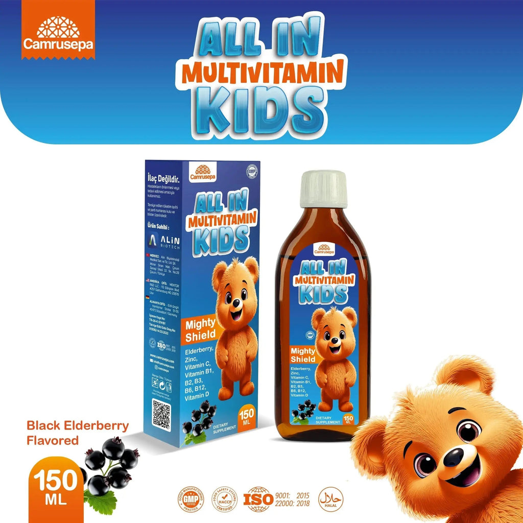 CAMRUSEPA All in Multivitamin Kids Syrup – Black Elderberry Flavored, Inositol, Zinc, Vitamin C, Daily Liquid Multivitamin Camrusepa Au supplements