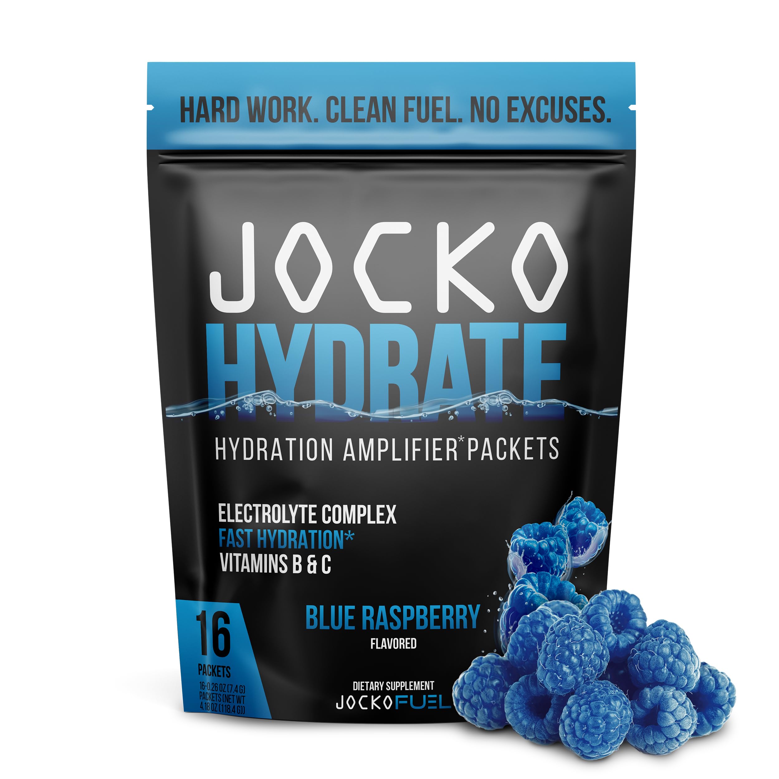 Jocko Fuel Hydrate Electrolytes Powder Packets Low Sugar - Hydration Amplifier Packets for Recovery, Dehydration, & Exercise - with Vitamins B6, B12 & C