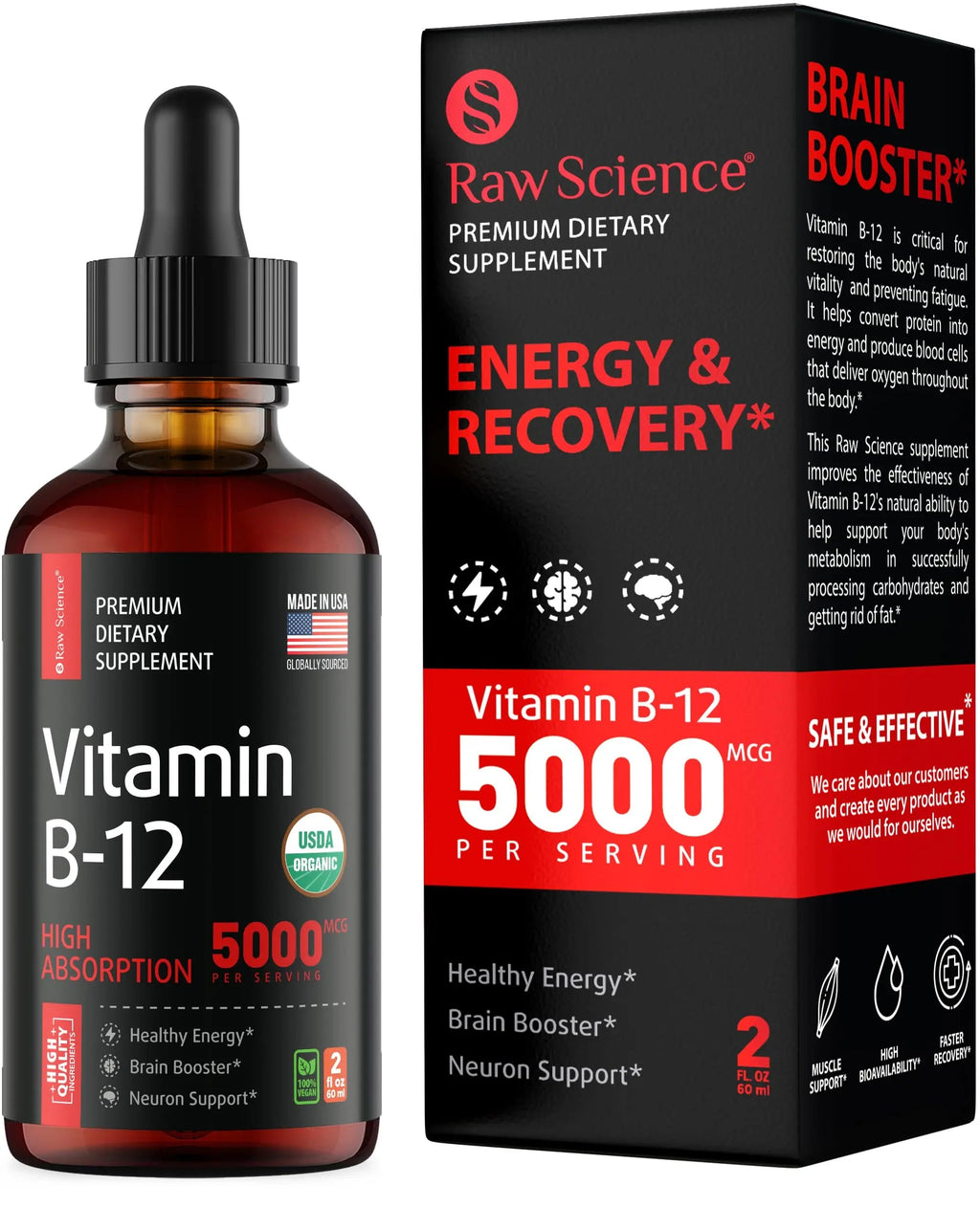 Vitamin B12 Liquid Drops Sublingual 5000mcg, Methyl & Methylcobalamin Supplements S RAW SCIENCE Au supplements