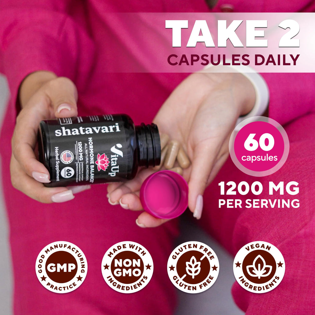 VitaUp Shatavari Capsules for Women 1200mg - USA Made Shatavari Root Supplement for Normal Hormonal Support, Menopause & Menstrual Wellness - 60 Vegan Capsules VitaUp Au supplements
