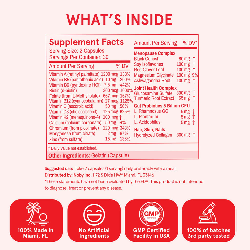 Peach Perfect Menopause Multivitamin | 21 Vitamins for Women 45+ | Black Cohosh, Ashwagandha, Vitamin D3+K2, Probiotics & Collagen | Support for Hot Flashes, Mood Swings, Joint & Skin Health | 30 SVG Peach Perfect Au supplements