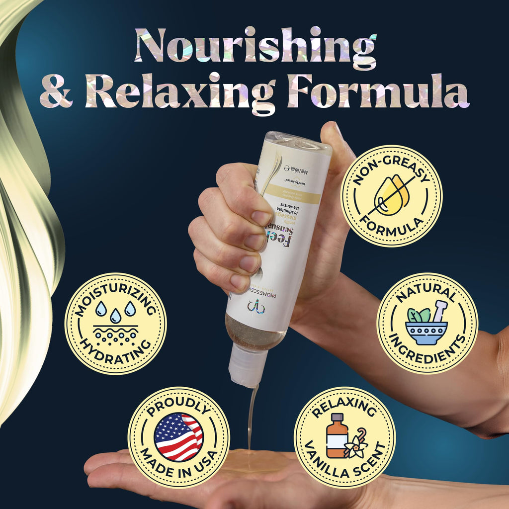 Promescent Massage Oil for Massage Therapy, Massage Oils for Date Night, Premium Body Oil for Men & Women to Relieve Stress & Sore Muscles, Essential Oils for Skin (4 oz) (Vanilla) Promescent Au supplements