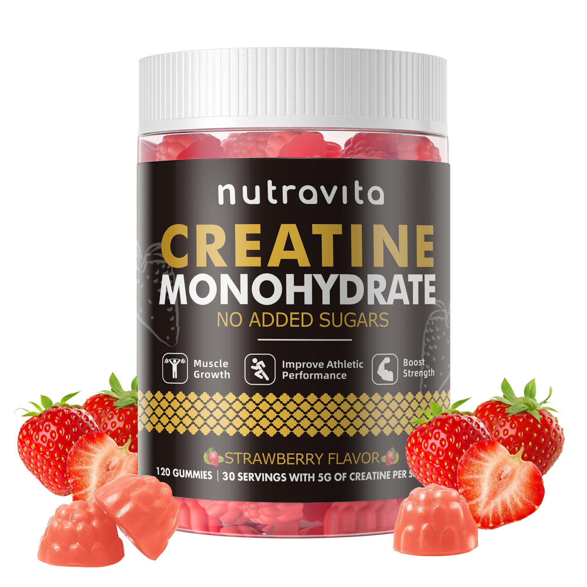Nutravita NSF Certified Creatine Gummy - Creatine Monohydrate Gummies for Men & Women-5g of Creatine Monohydrate per Serving - Sugar Free,