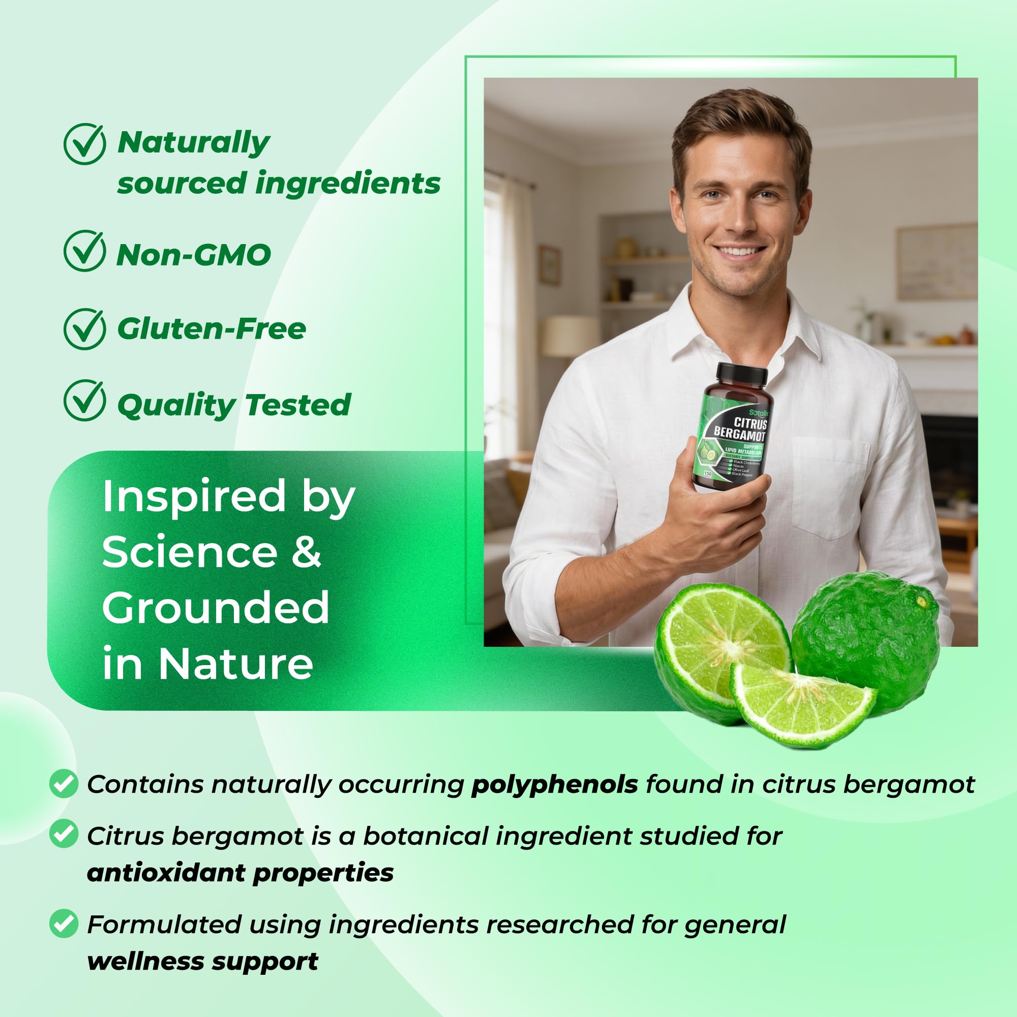 Premium Citrus Bergamot Organic Bergamot Supplement with Niacin Black Chokeberry Olive Leaf Black Pepper
