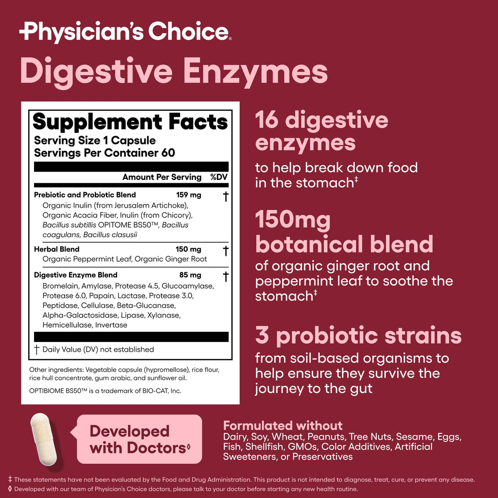 Physician's CHOICE Advanced Gut Health Bundle: 60 Billion Probiotics 30ct + Digestive Enzymes 60ct for Digestive, Gut, and Immune Health Supports Occasional Constipation, Diarrhea, Gas, and Bloating Physician's CHOICE Au supplements