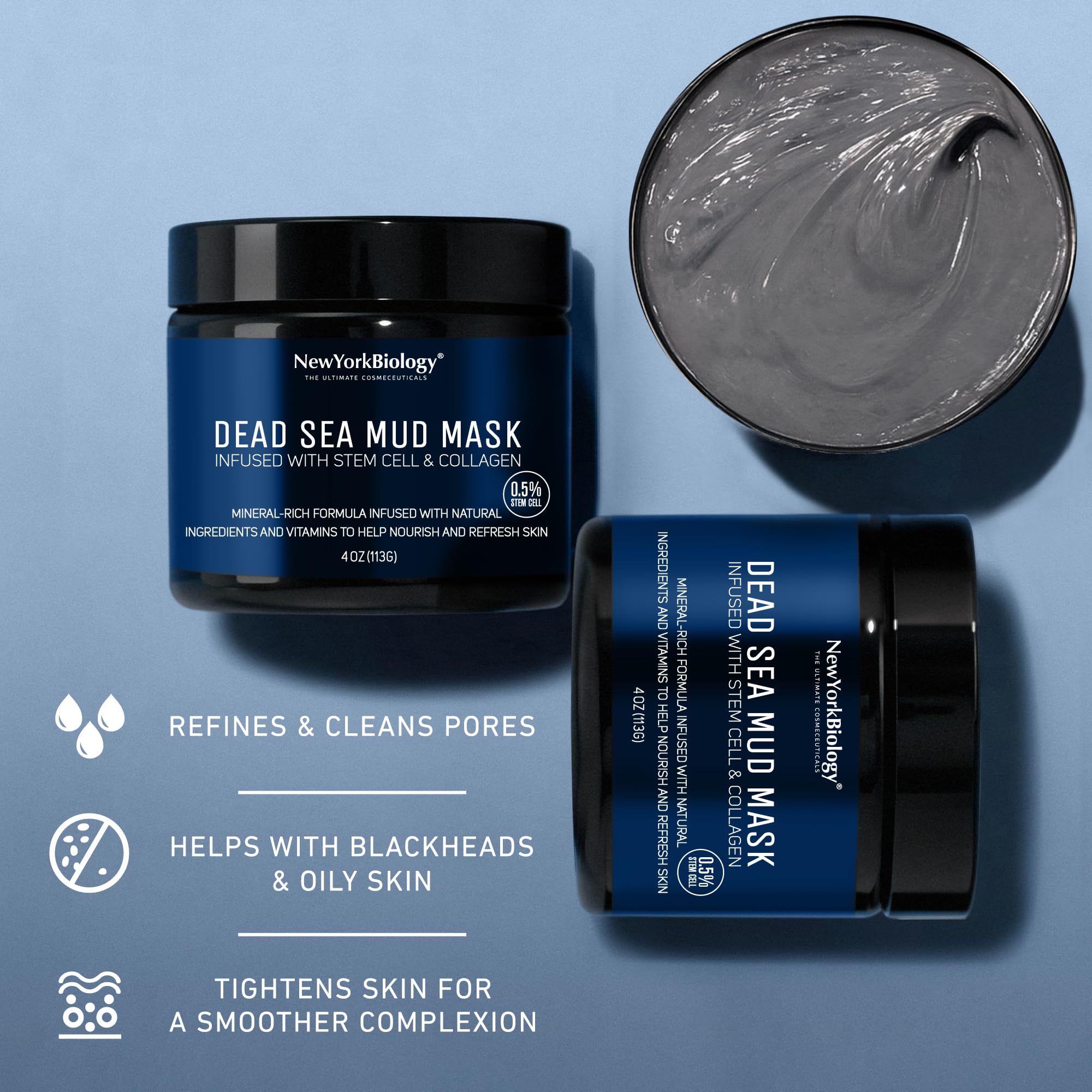 New York Biology Dead Sea Mud Mask for Face, Body | with Stem Cell and Collagen | Spa Quality Pore Refiner for Oily Skin