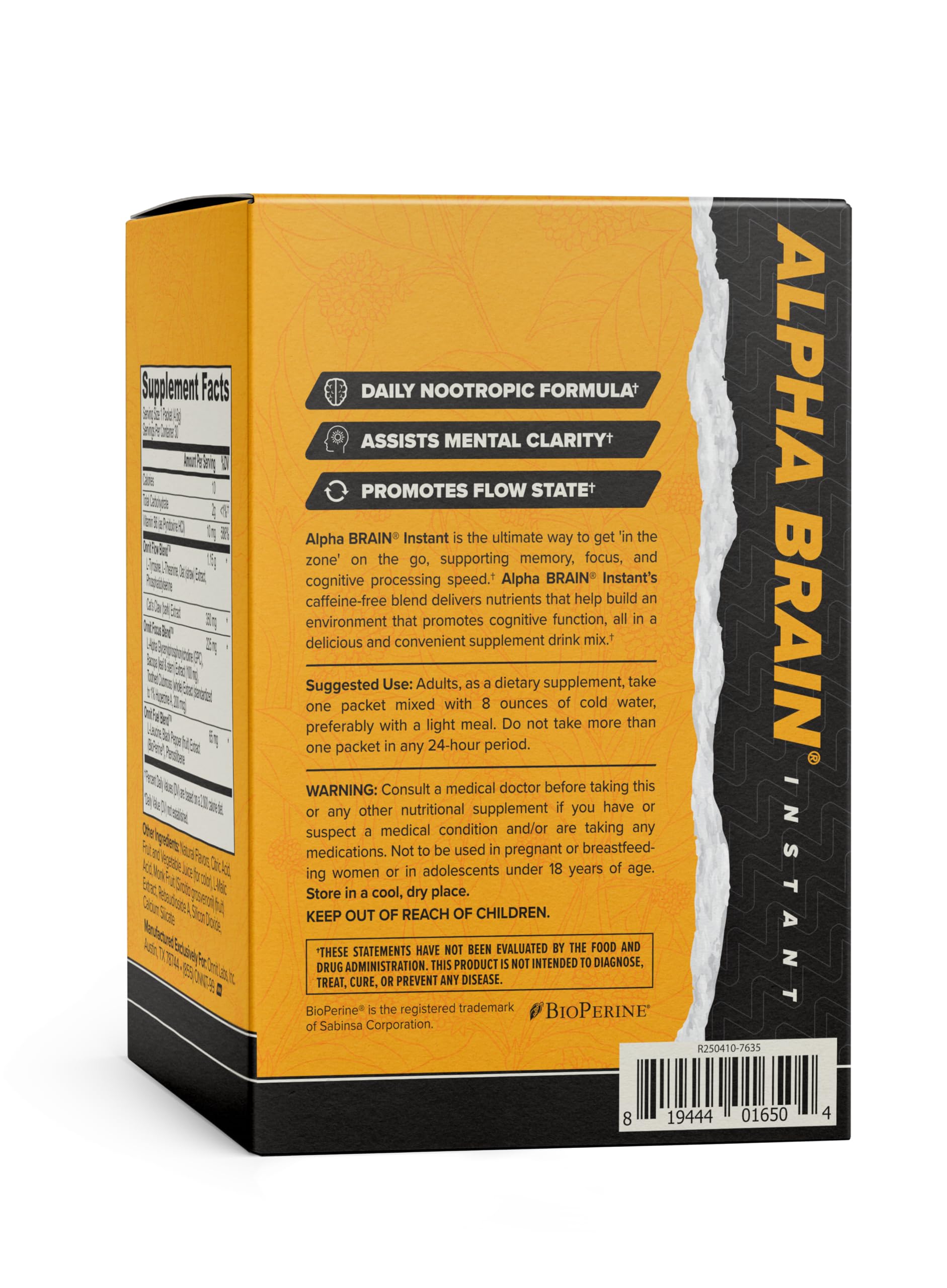 ONNIT Alpha Brain Instant Cognitive Support Drink Mix, BlackBerry Lemonade Flavor, Nootropic Supplement for Focus, Memory, and Clarity, 0.13 oz Packets, 30 Count ONNIT Au supplements