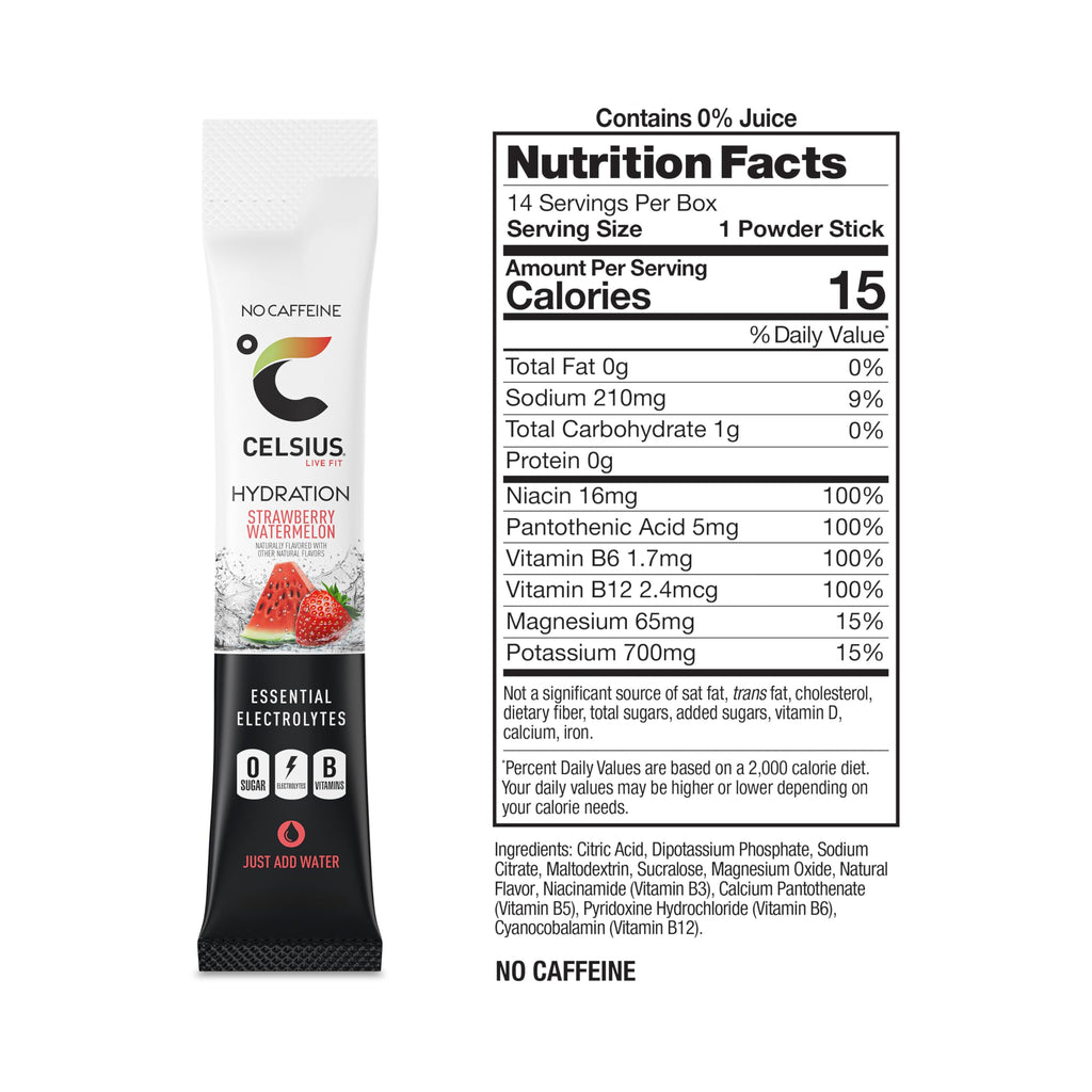 CELSIUS Hydration™ Strawberry Watermelon, Sugar Free Electrolyte Hydration Drink Mix (Pack of 14)