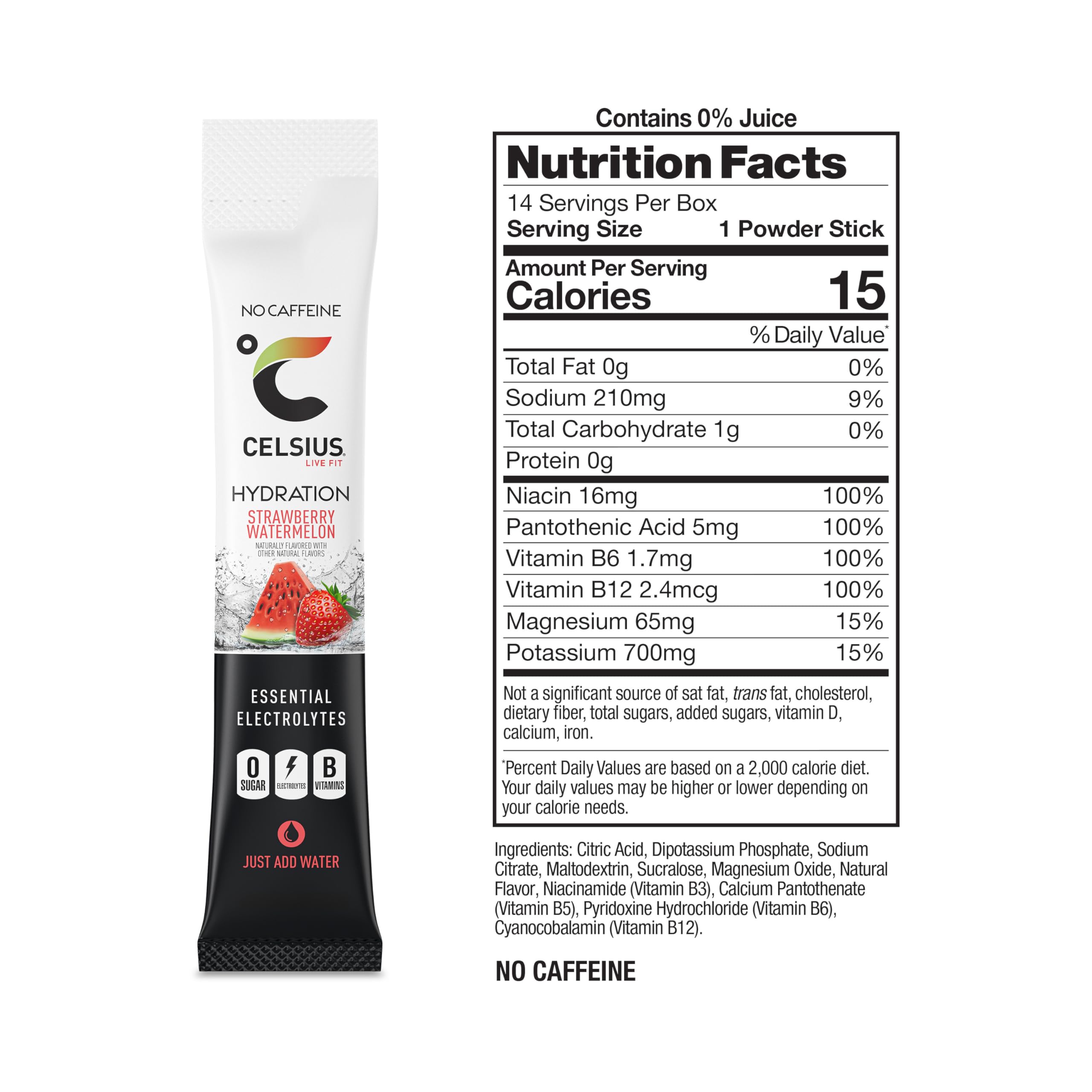 CELSIUS Hydration™ Strawberry Watermelon, Sugar Free Electrolyte Hydration Drink Mix (Pack of 14)
