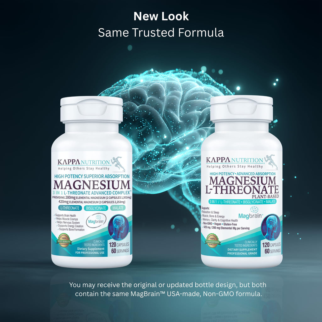 Kappa Nutrition Powered by Magbrain™ Magnesium L-Threonate Plant-Based, 420mg Elemental Magnesium (3 Capsules) from 2,253mg, 120 Vegan Capsules, Brain, Sleep & Muscle Support. KAPPA NUTRITION Au supplements