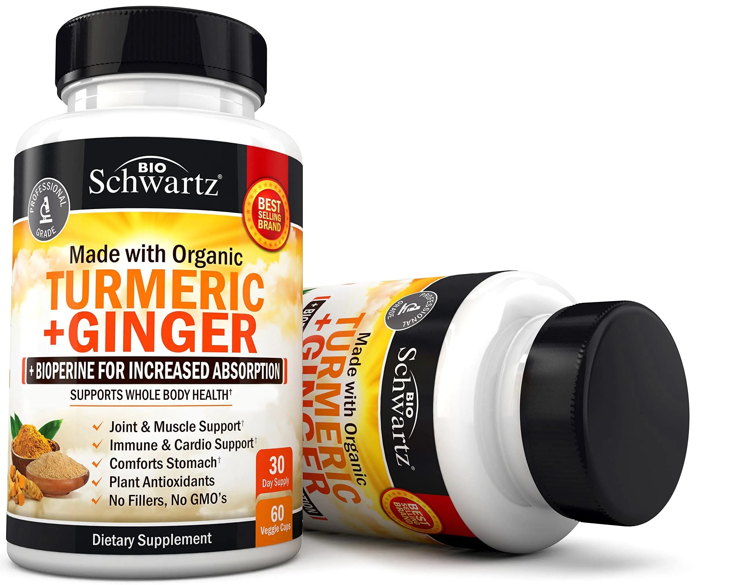Organic Turmeric Curcumin and Ginger - 95% Standardized Curcuminoids with BioPerine BioSchwartz Au supplements
