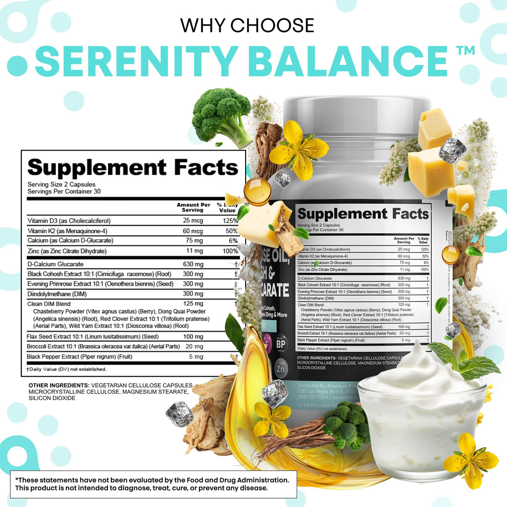 Clean Nutraceuticals DIM Evening Primrose Black Cohosh Calcium D-Glucarate Sulforaphane Flax Seed Extract - Hormonal Support Vitamins for Women with Dong Quai - 60 Caps Clean Nutraceuticals Au supplements