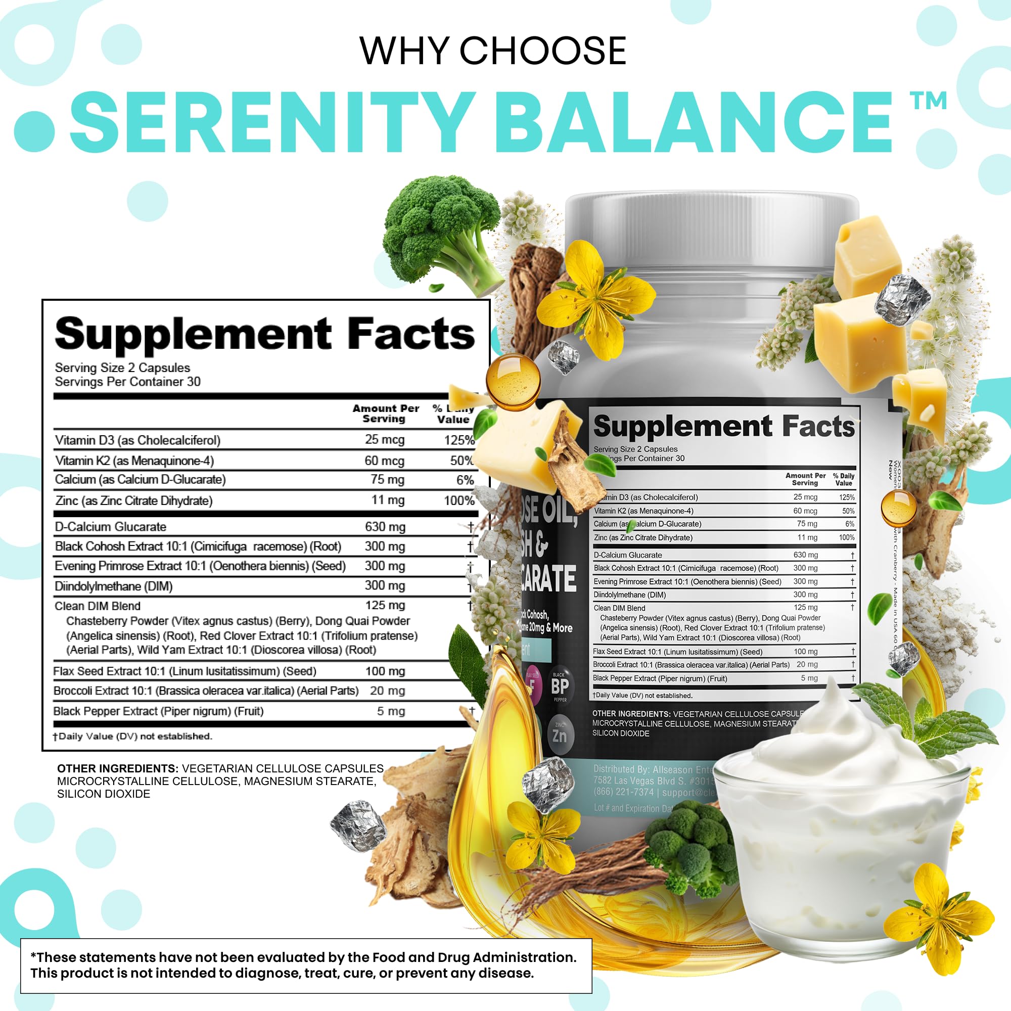Clean Nutraceuticals DIM Evening Primrose Black Cohosh Calcium D-Glucarate Sulforaphane Flax Seed Extract - Hormonal Support Vitamins for Women with Dong Quai - 60 Caps Clean Nutraceuticals Au supplements