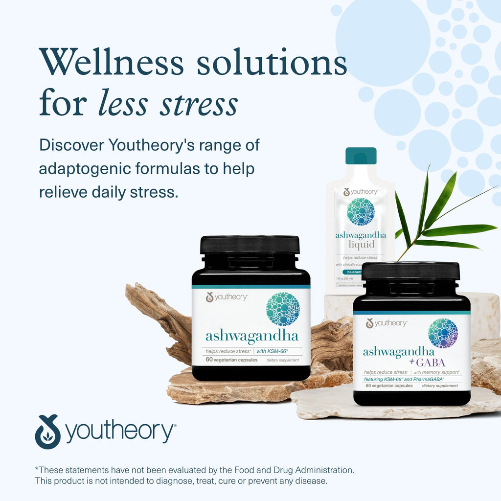 Youtheory Ashwagandha - with Organic KSM-66 Ashwagandha - Herbal Blend to Support Stress Relief & Energy Levels* - Helps Support Mood* - 60 Vegetarian Capsules (30-Day Supply)