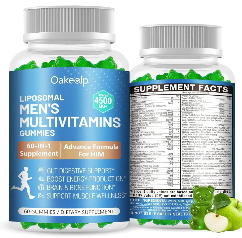 60-IN-1 Liposomal 120+ Nutrients Men's Multivitamin Gummy 4500MG+ Overall,300Billion Probiotics, Algal DHA, CoQ10, Turmeric & Herbal Blends Oakevlp Au supplements