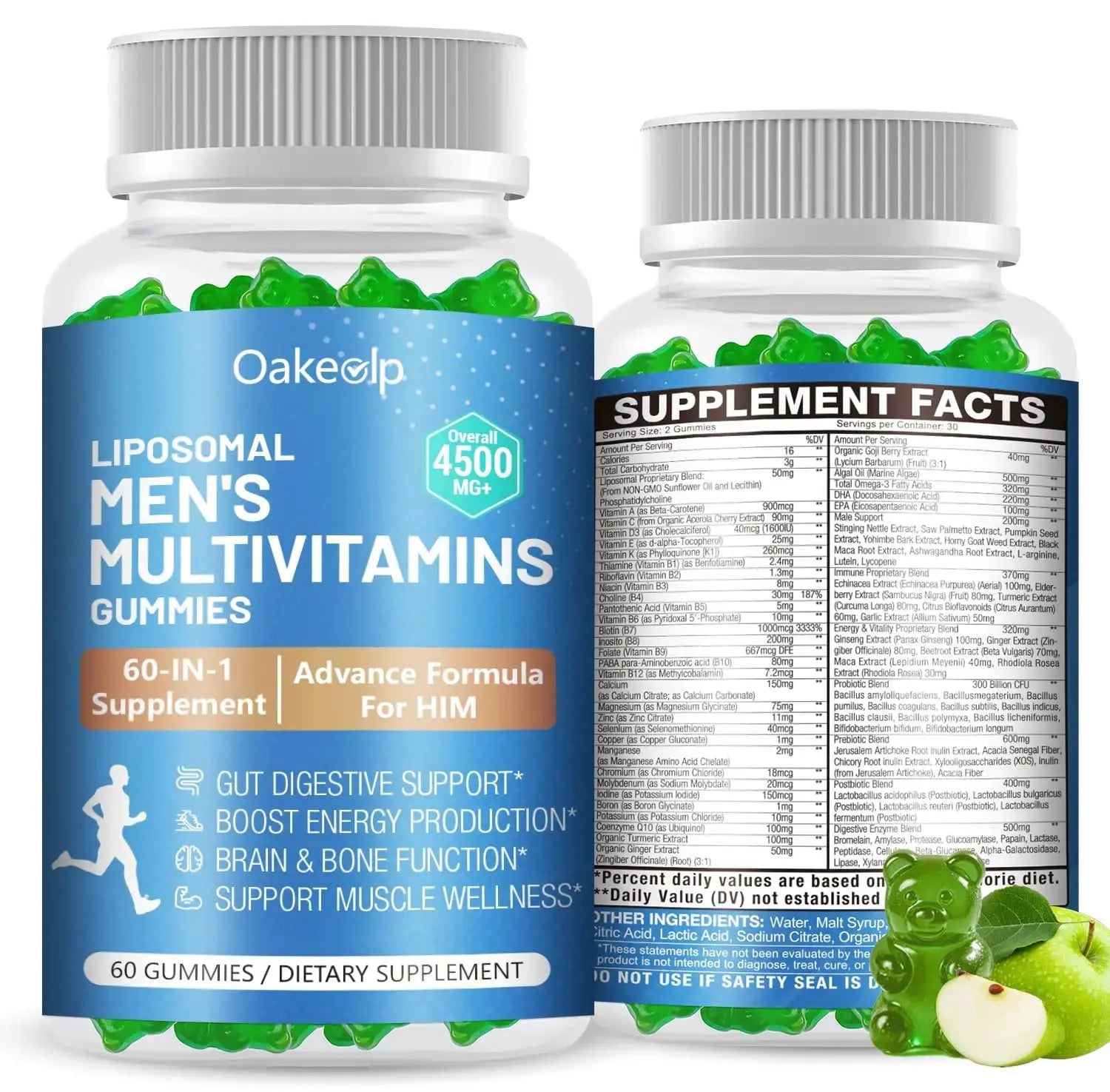 60-IN-1 Liposomal 120+ Nutrients Men's Multivitamin Gummy 4500MG+ Overall,300Billion Probiotics, Algal DHA, CoQ10, Turmeric & Herbal Blends Oakevlp Au supplements