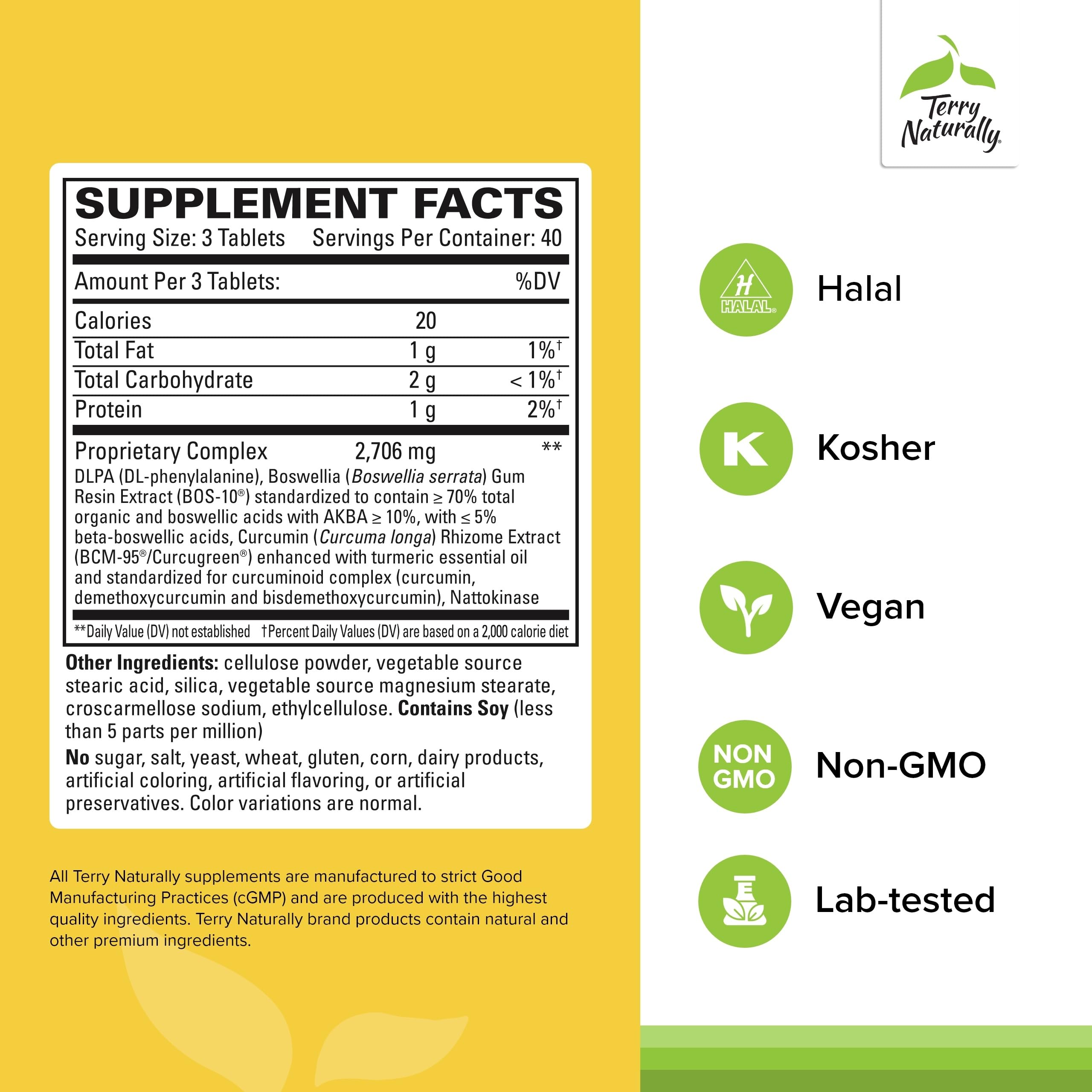 Terry Naturally Curamin Extra Strength - 120 Vegan Tablets - Non-Addictive Pain Relief Supplement with Curcumin from Turmeric