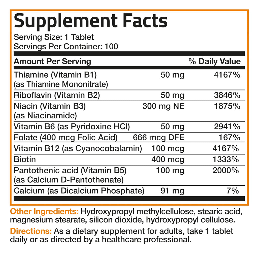 Bronson Super B Vitamin B Complex Sustained Slow Release Vitamin B1, B2, B3, B6, B9 Bronson Au supplements
