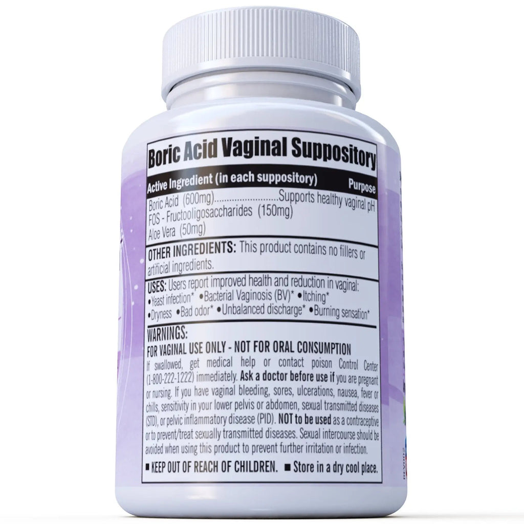 Boric Acid Vaginal Suppositories Plus Aloe Vera & FOS Probiotic Enhancer 800mg/, 30 Count All Natural N' More Au supplements