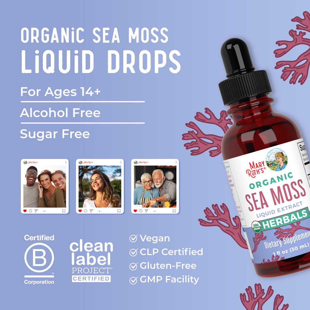 MARYRUTH'S Organic Irish Sea Moss Liquid Drops | Chondrus Crispus | Wild Harvested | Organic Irish Moss Formulated for Adults & Kids Ages 14+ | Unflavored