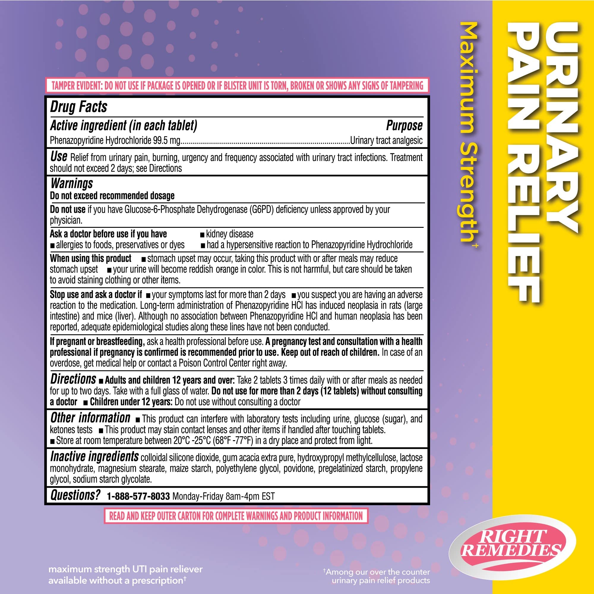 RIGHT REMEDIES Urinary Pain Relief Phenazopyridine HCl 99.5mg Tablets | Maximum Strength OTC for Fast Relief of UTI Pain, Burning and Bladder discomfort | Generic AZO Maximum Strength (72 Count) RIGHT REMEDIES Au supplements