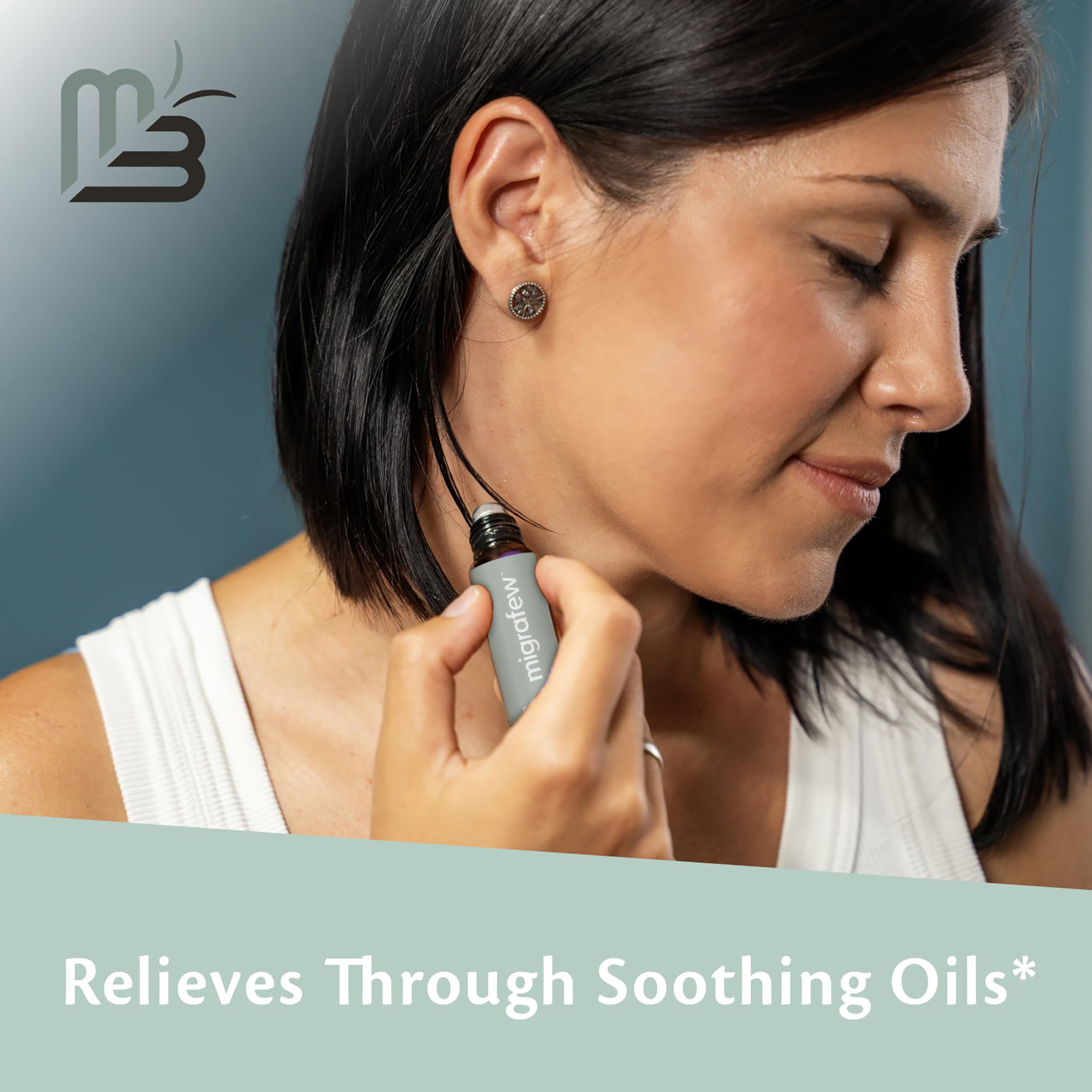 MigraFew Aromatherapy Migraine Roll On | Compact Headache Relief with Cooling Metal Roller for Head Tension and Pressure, Made with Peppermint, Spearmint and Lavender Essential Oils (0.33 FL oz) by M3 M3 Naturals Au supplements