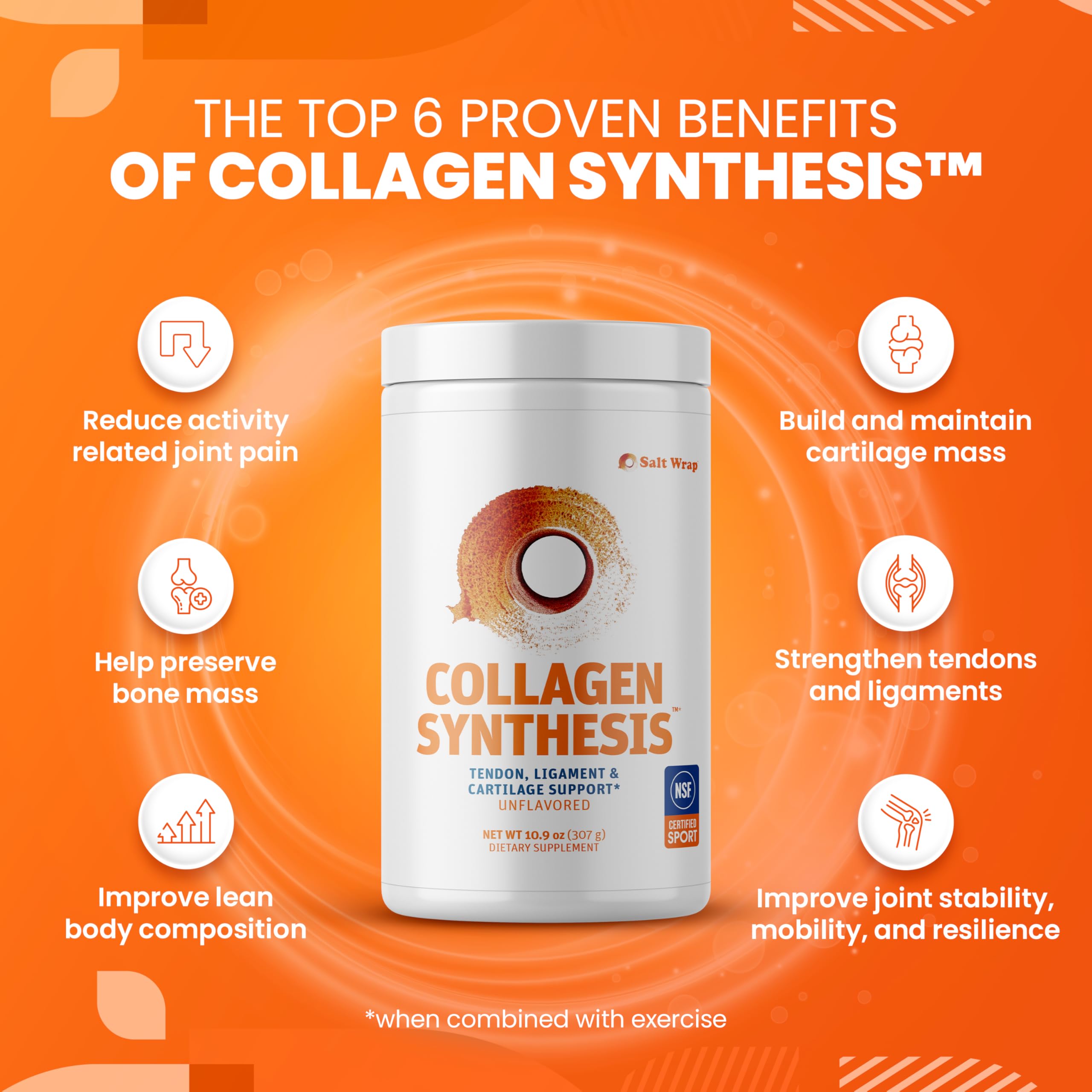 SaltWrap Collagen Synthesis - Collagen Peptides for Joints with Fortigel, Tendoforte, Best Collagen Powder for Tendons, Ligaments