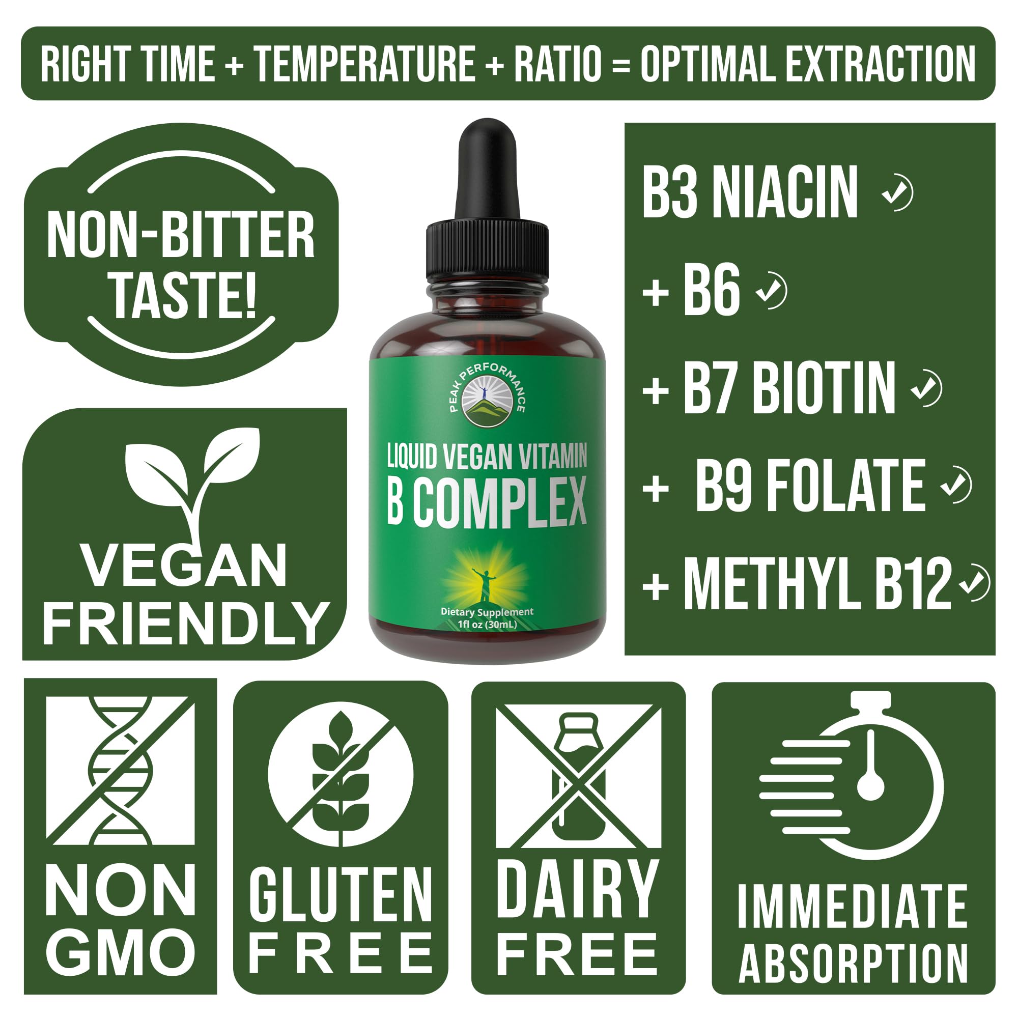 B Complex Liquid Drops Vegan Supplement. Best 5 B Vitamins with B3 Niacin, B6, B7 Biotin, B9 Folate, Methylcobalamin B12. B-Complex for Hair, Skin Nails, Energy. for Adults, Men, Women Peak Performance Au supplements