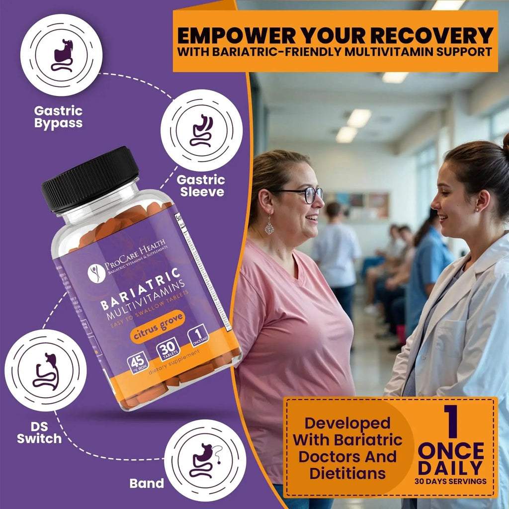 Procare Health Bariatric Multivitamin with Iron 45mg Easy to Swallow 30 Tablets - Post Op Bariatric Vitamins for Gastric Bypass Pills ProCare Health Au supplements