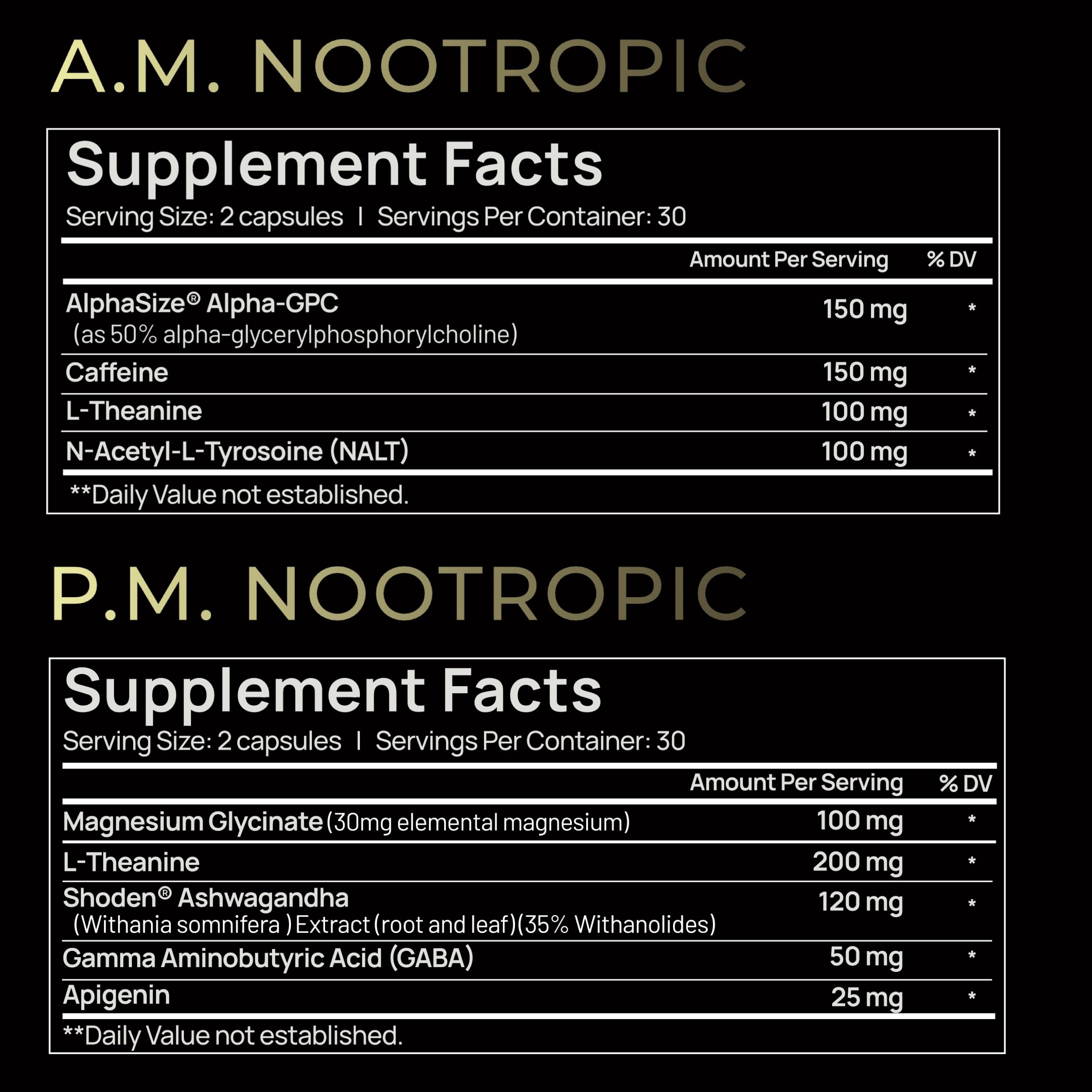 AMPM Nootropic Total Focus + Calm 9X Strength w. Caffeine, L-Theanine, Alpha GPC, L-Tyrosine, Ashwagandha - X-Release Energy Pills Nootropics Brain Support Supplements for Memory and Focus Supplement TERRA ELMNT Au supplements