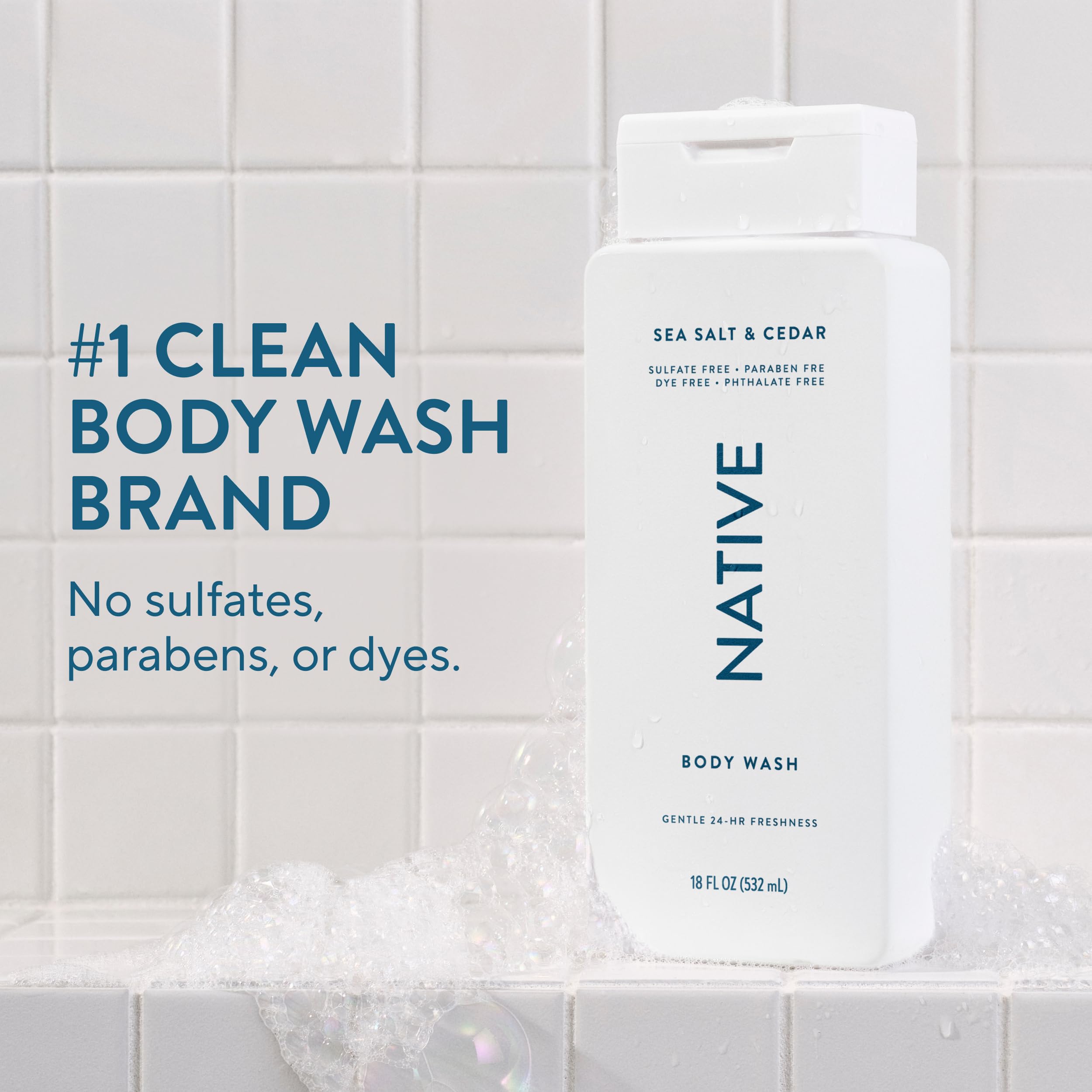 Native Body Wash Contains Naturally Derived Ingredients | For Women & Men, Sulfate, Paraben, & Dye Free Leaving Skin Soft and Hydrated | Sea Salt & Cedar 18 oz